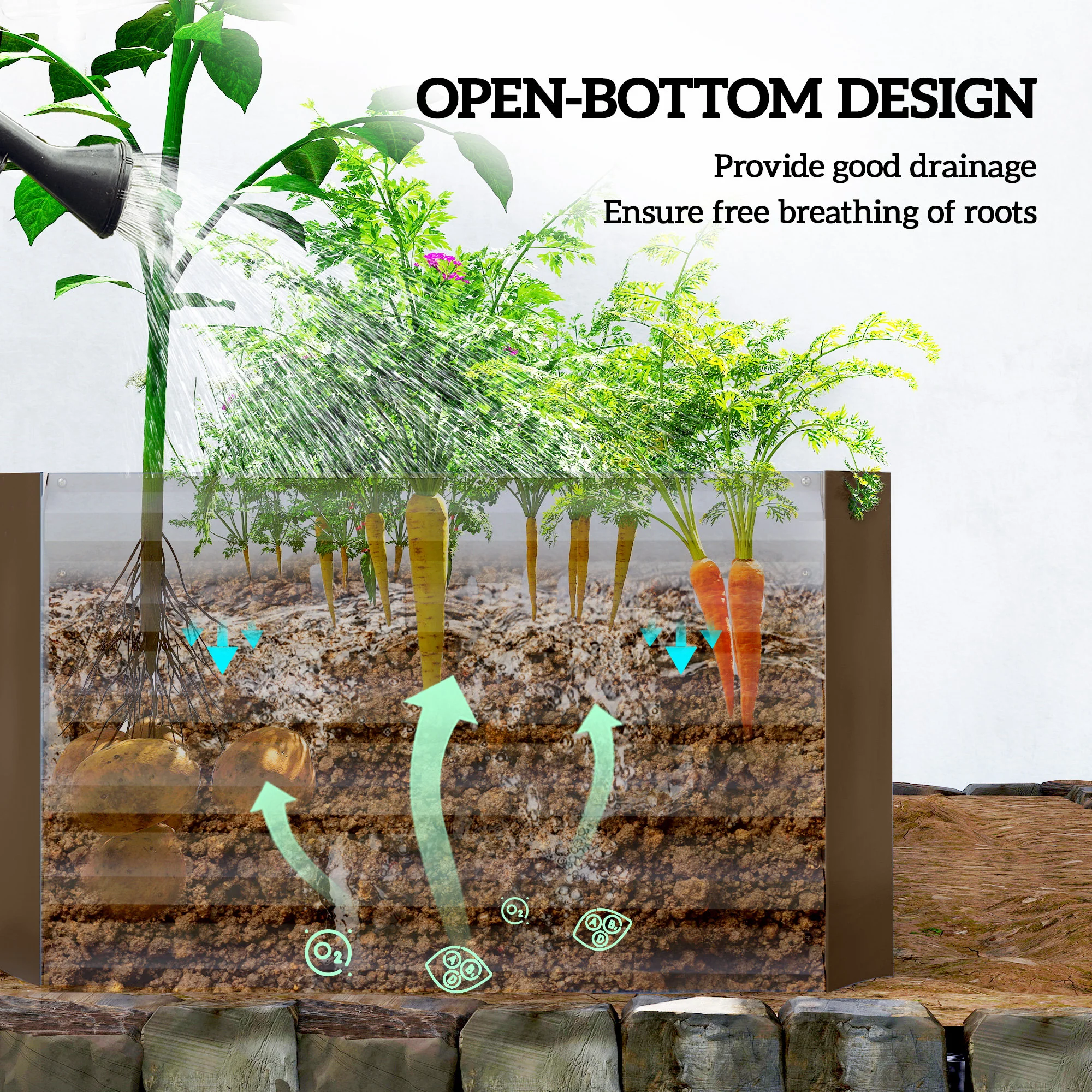 6' x 3' x 2' Raised Garden Bed, Galvanized Planter Box for Growing Flowers, Herbs and Vegetables, Brown - Image 8