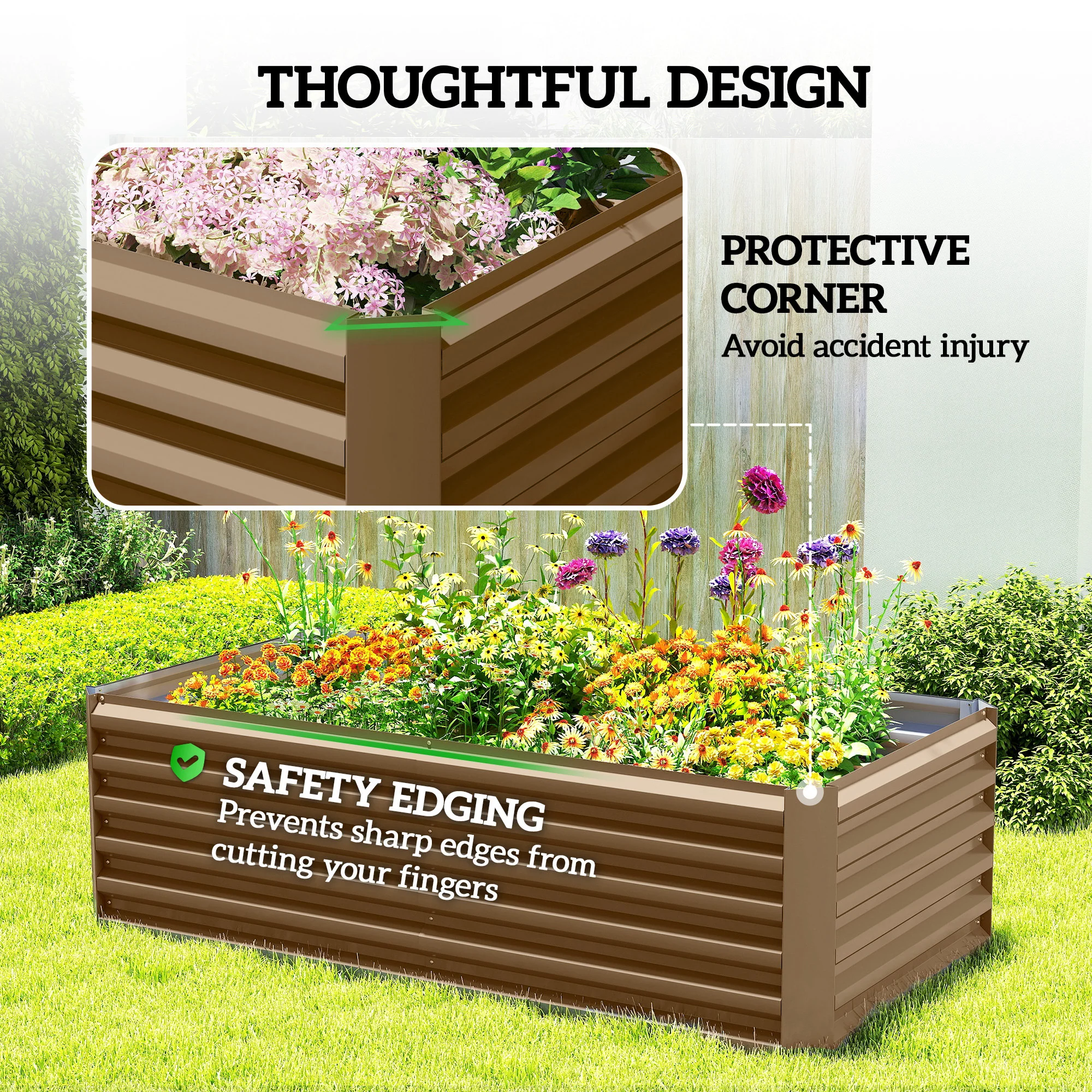 6' x 3' x 2' Raised Garden Bed, Galvanized Planter Box for Growing Flowers, Herbs and Vegetables, Brown - Image 9