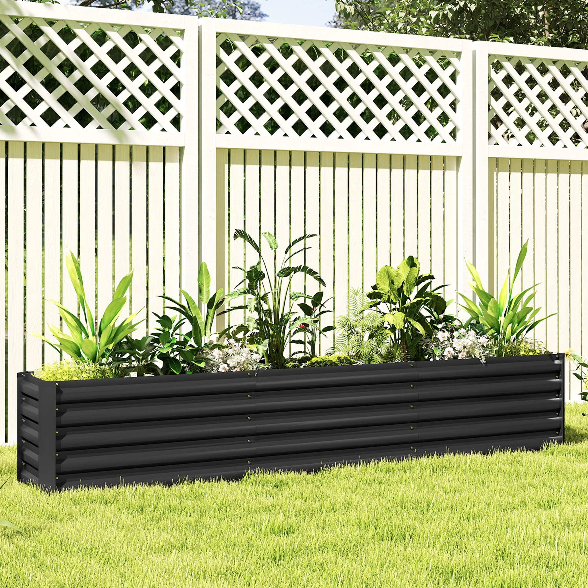 8' x 1.3' x 1.5' Galvanized Raised Garden Bed with Open Bottom, Dark Grey - Image 4