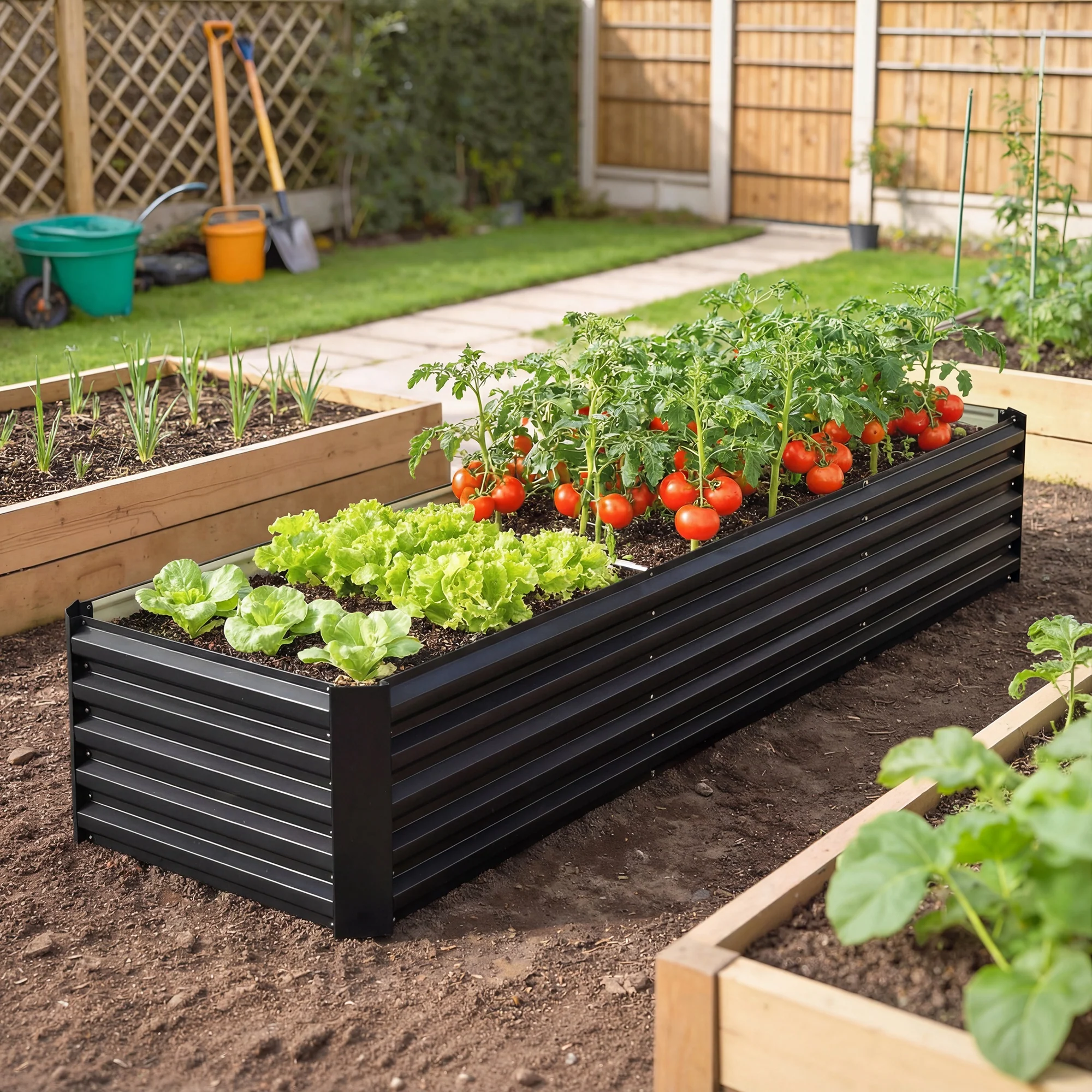 8 x 2.6 x 1.5ft Galvanized Raised Garden Bed, Reinforced Outdoor Planter Box with Open Bottom, Black - Image 4