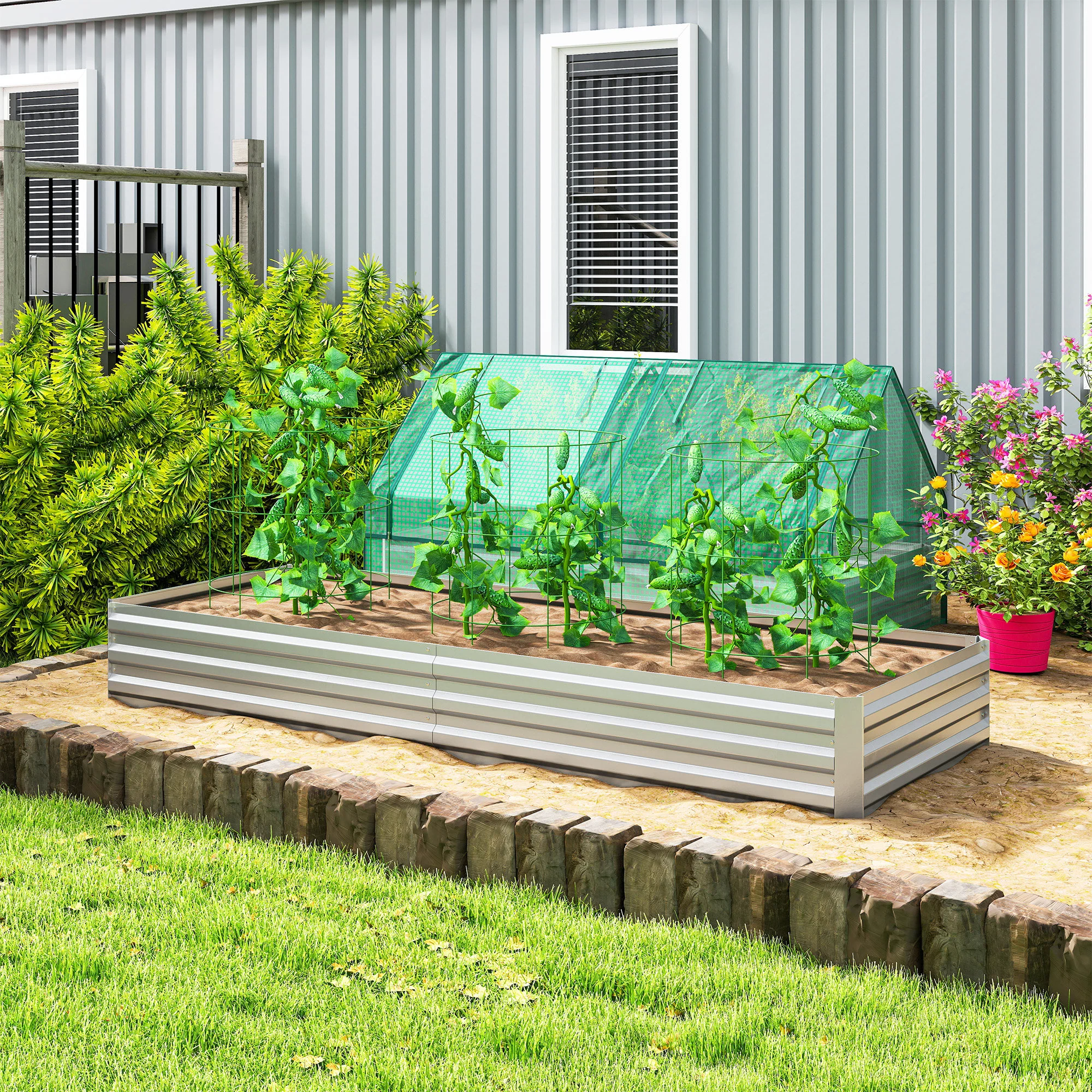 Galvanized Raised Garden Bed, 8' x 3' x 1' Metal Planter Box, for Growing Vegetables, Flowers, Herbs, Succulents, Silver - Image 3