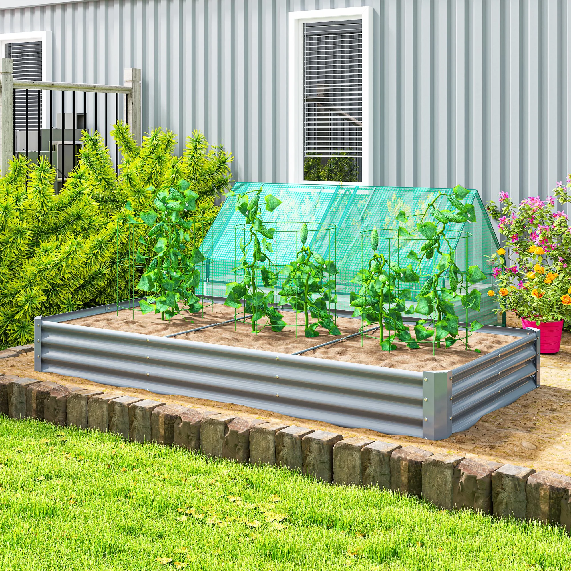 8' x 4' x 1' Galvanized Raised Garden Bed with Open Bottom, Silver - Image 3