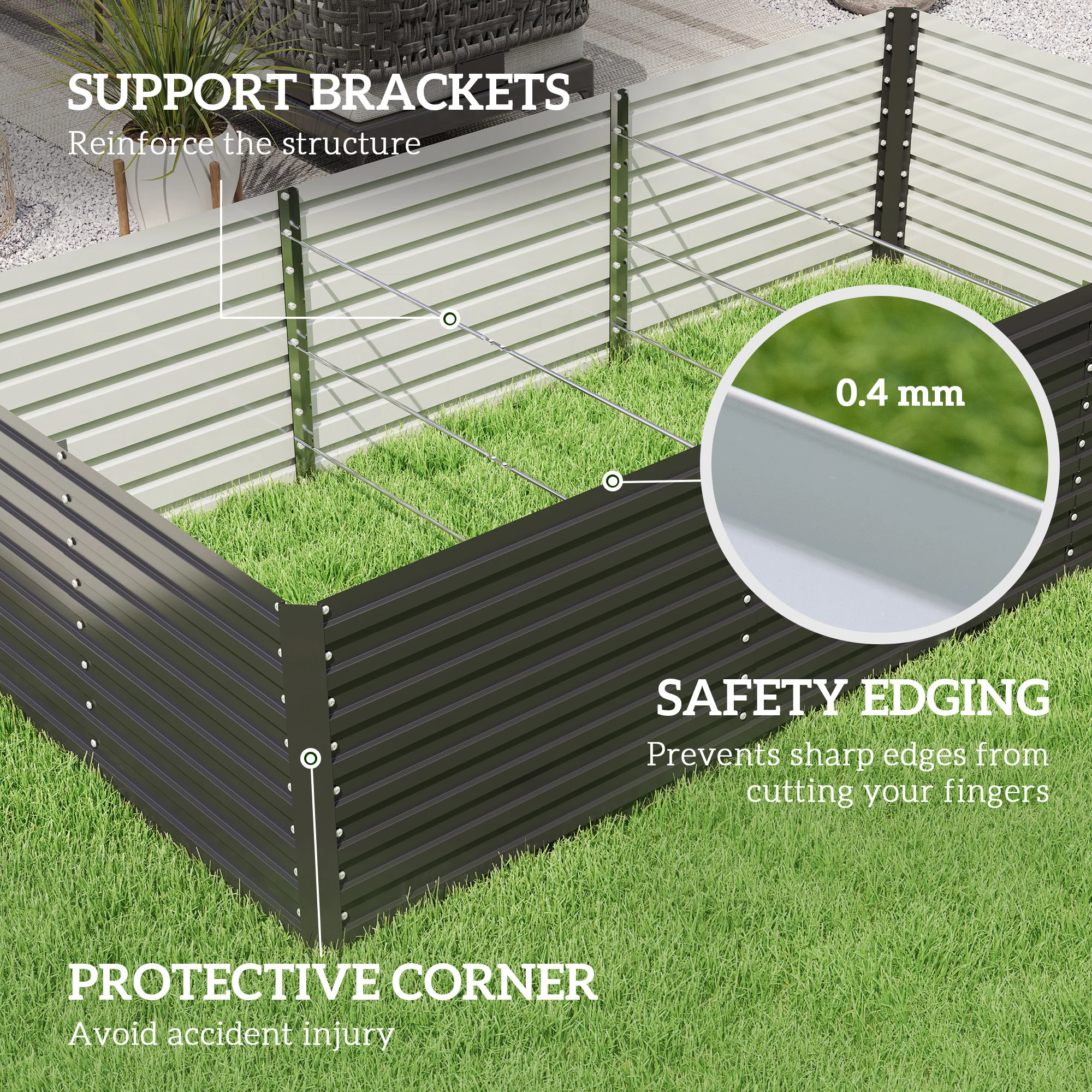 8' x 4' x 2' Large Galvanized Raised Garden Bed with Deep Design, Dark Grey - Image 9