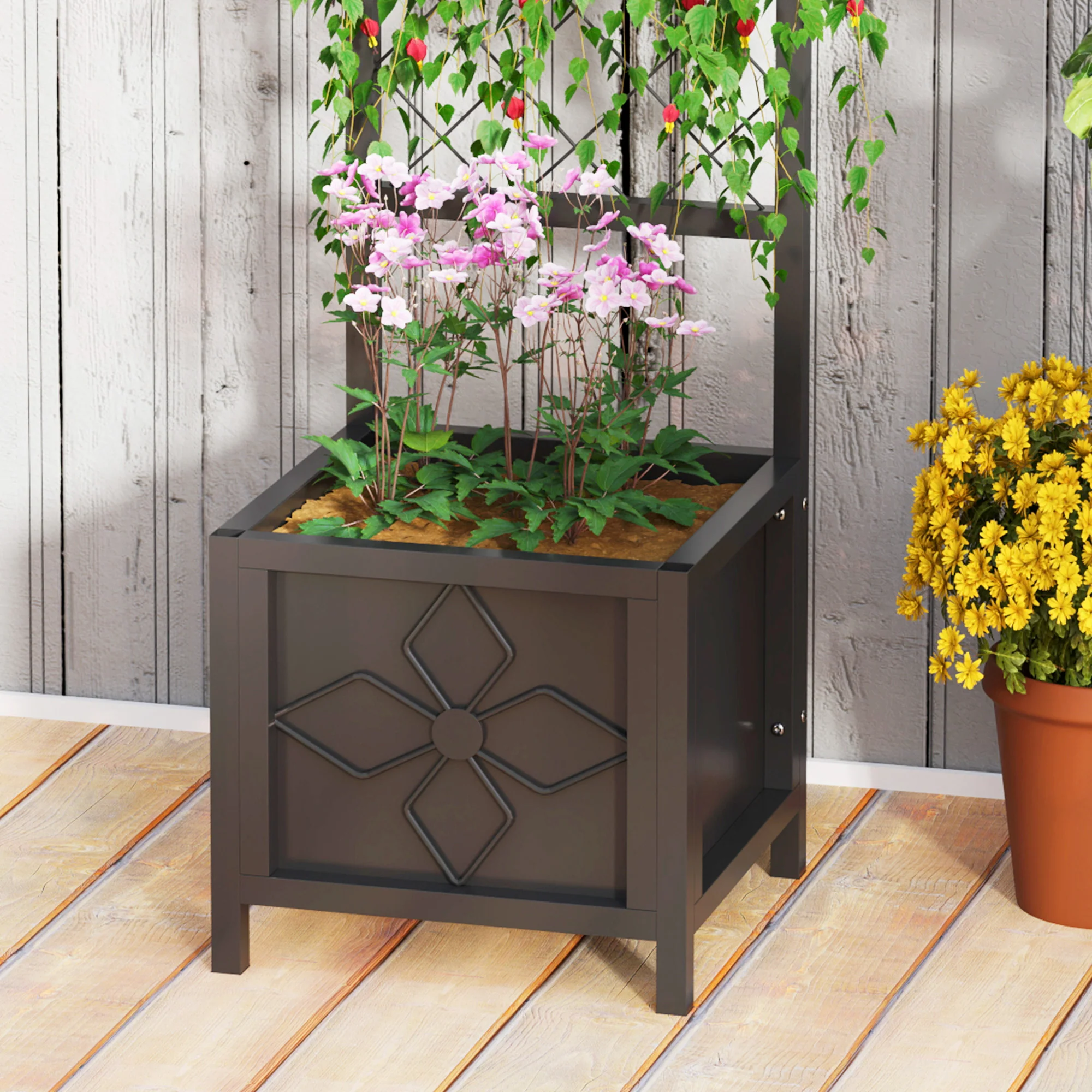 Galvanized Raised Garden Bed with Trellis, Drainage Holes, Privacy Screen,15.7" x 15.7" x 55.1" - Image 11