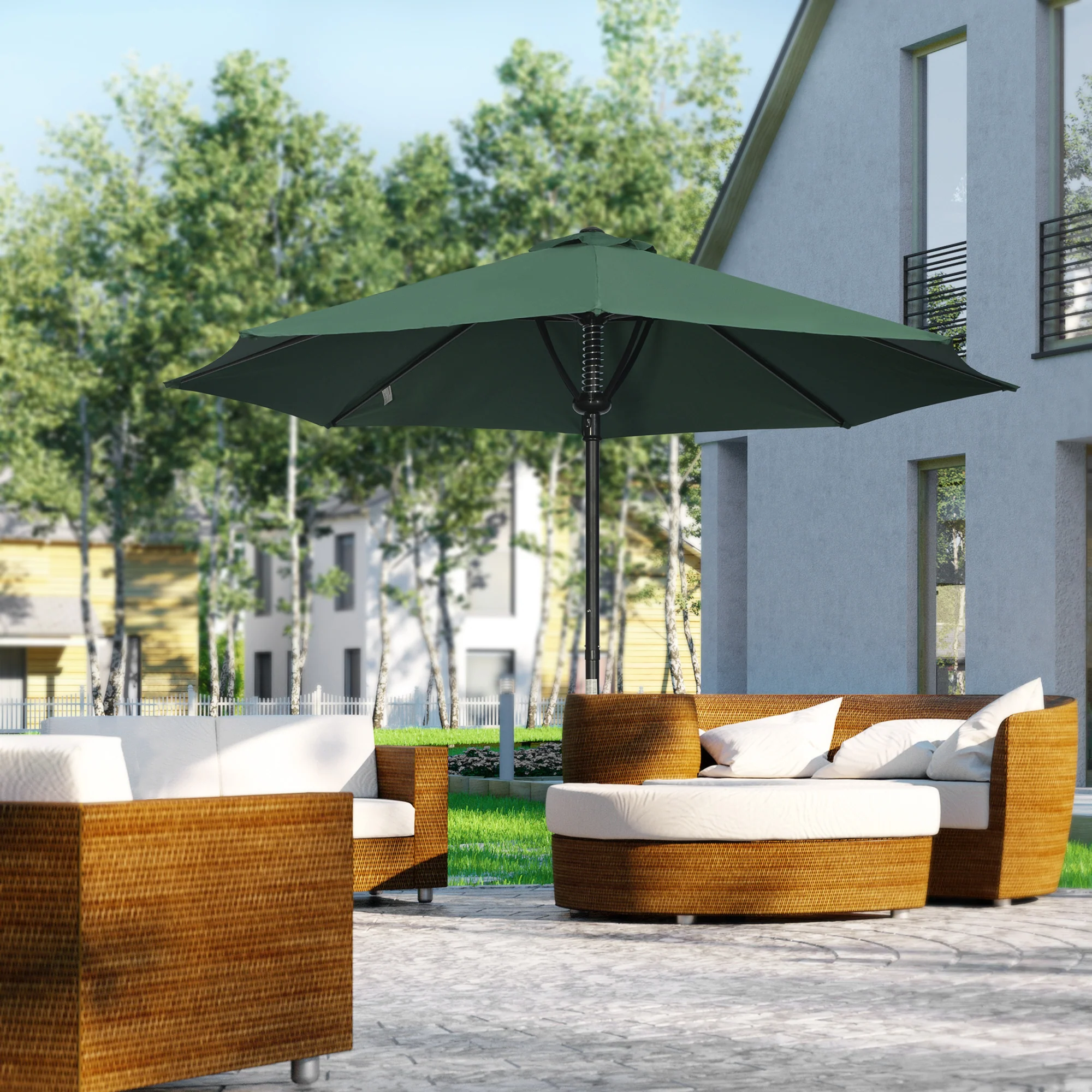 3m Garden Parasol, Outdoor Market Table Umbrella with 8 Ribs, Easy Push to Open, Green - Image 3