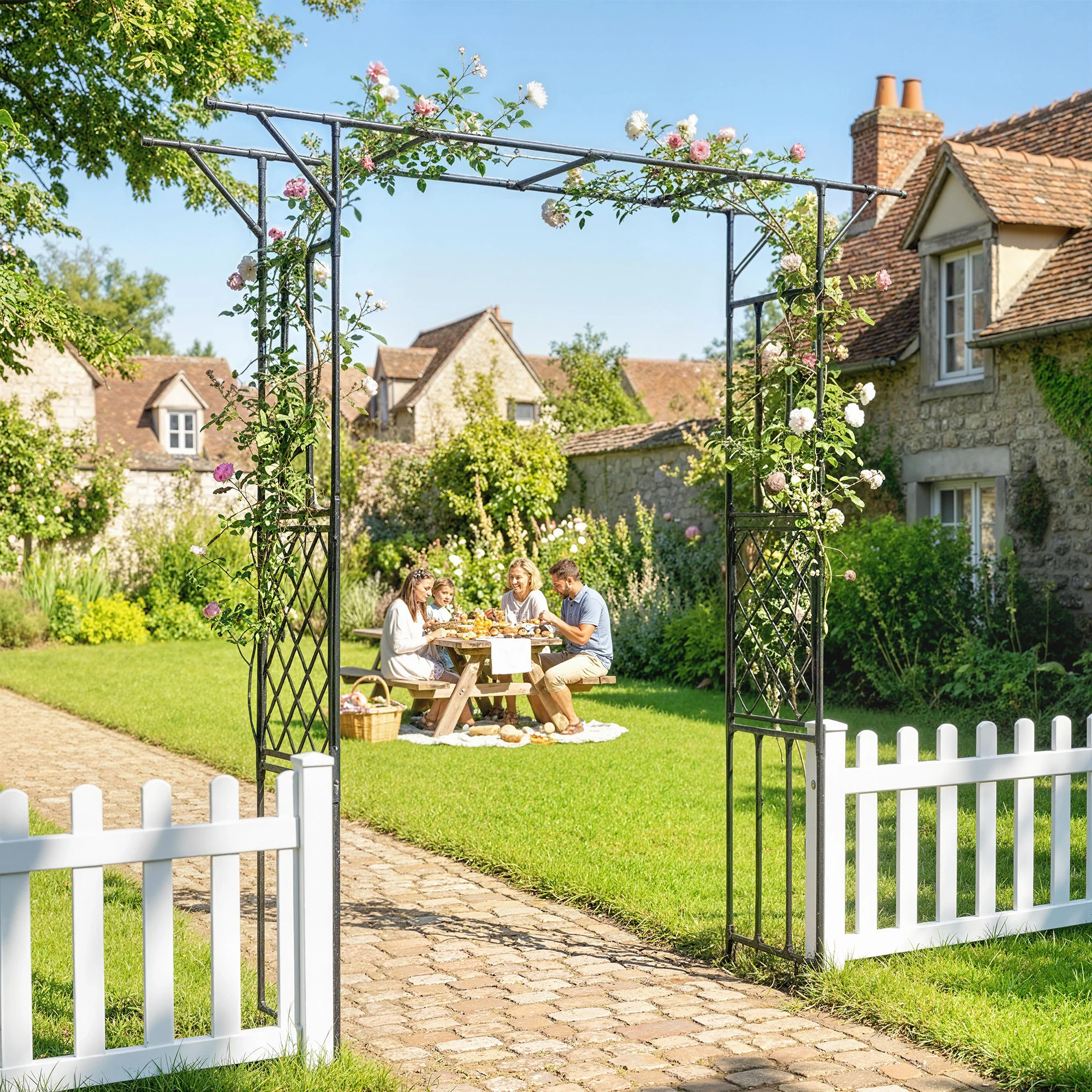 Garden Arch, PE-Coated Steel Arbour Trellis for Climbing Plants, Rose Arch for Party, Wedding Garden Decoration, 180 x 40 x 215 cm, Black - Image 3