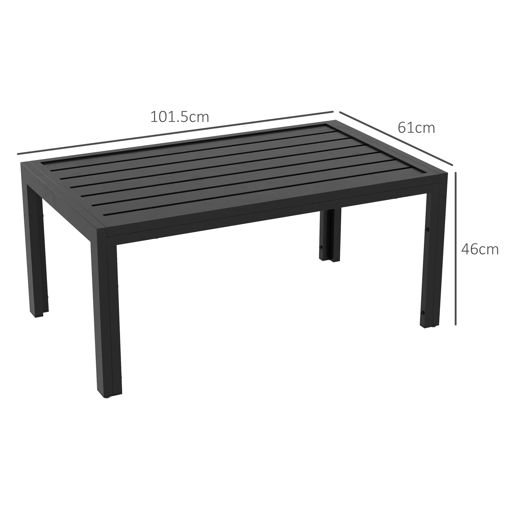 Rectangular Patio Side Table with Steel Frame and Slat Tabletop, 101.5 x 61cm, Black - Image 5