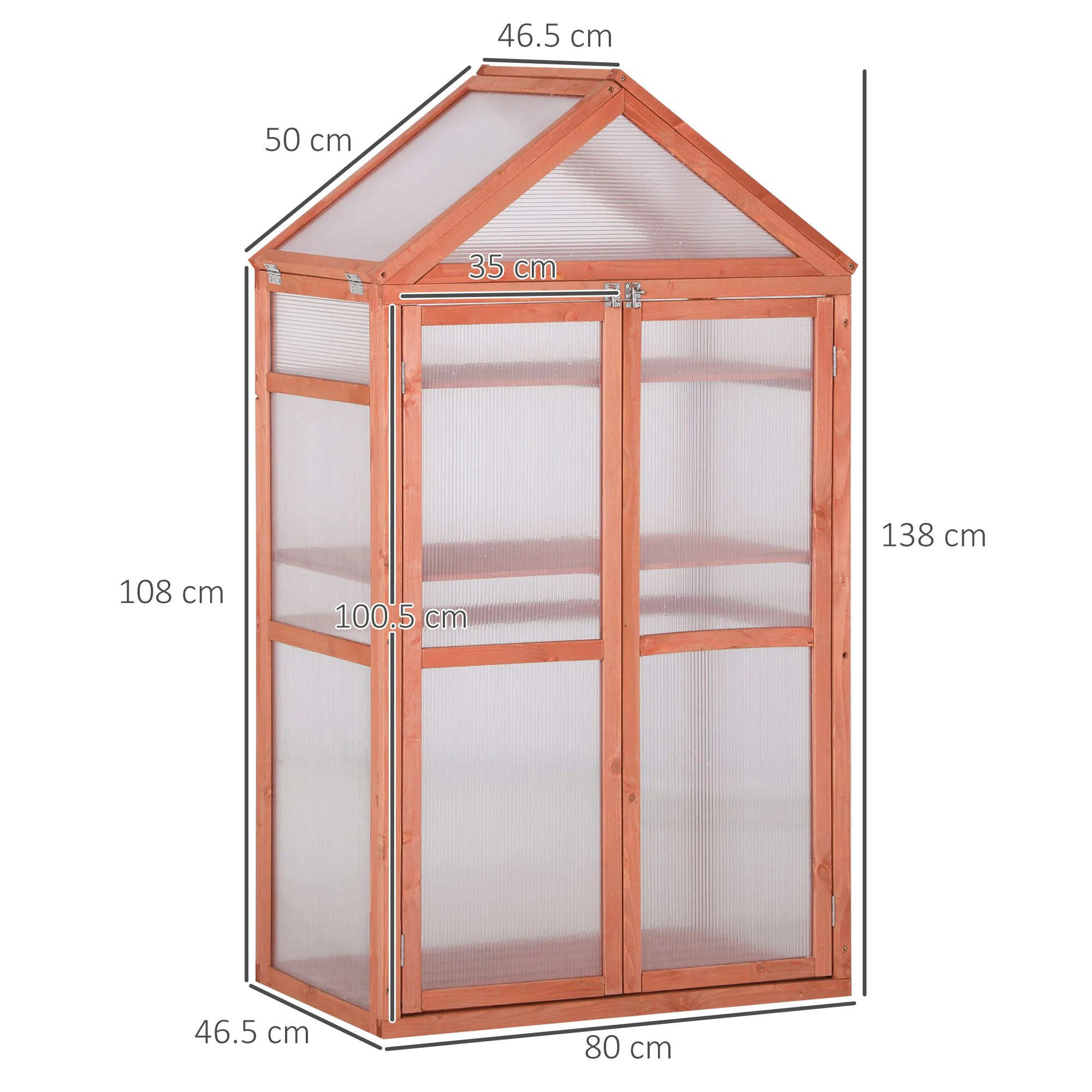 Garden Cold Frame Greenhouse with Adjustable Shelf, Double Doors & Openable Top, Orange - Image 5