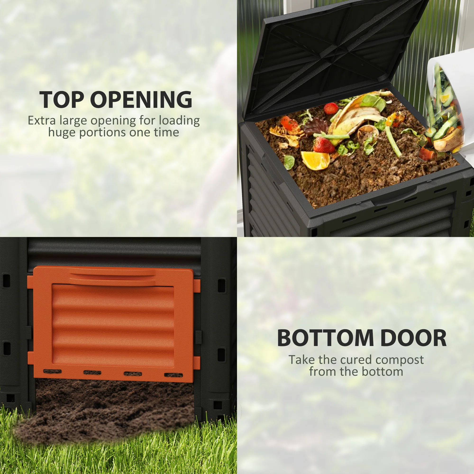 Garden Compost Bin 80 Gallon Outdoor Large Capacity Composter Fast Create Fertile Soil Aerating Box, Easy Assembly, Orange - Image 6
