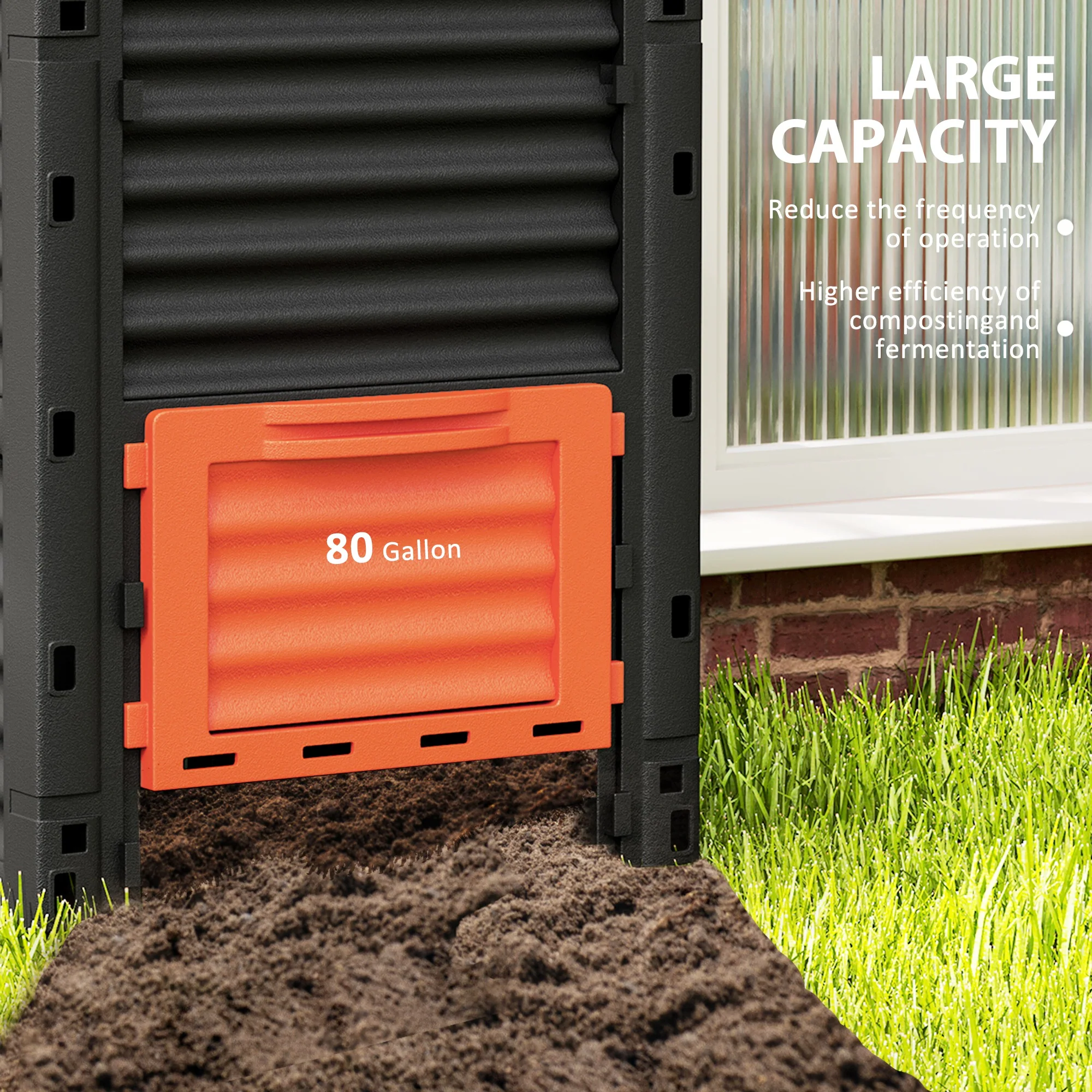 Garden Compost Bin 80 Gallon Outdoor Large Capacity Composter Fast Create Fertile Soil Aerating Box, Easy Assembly, Orange - Image 7