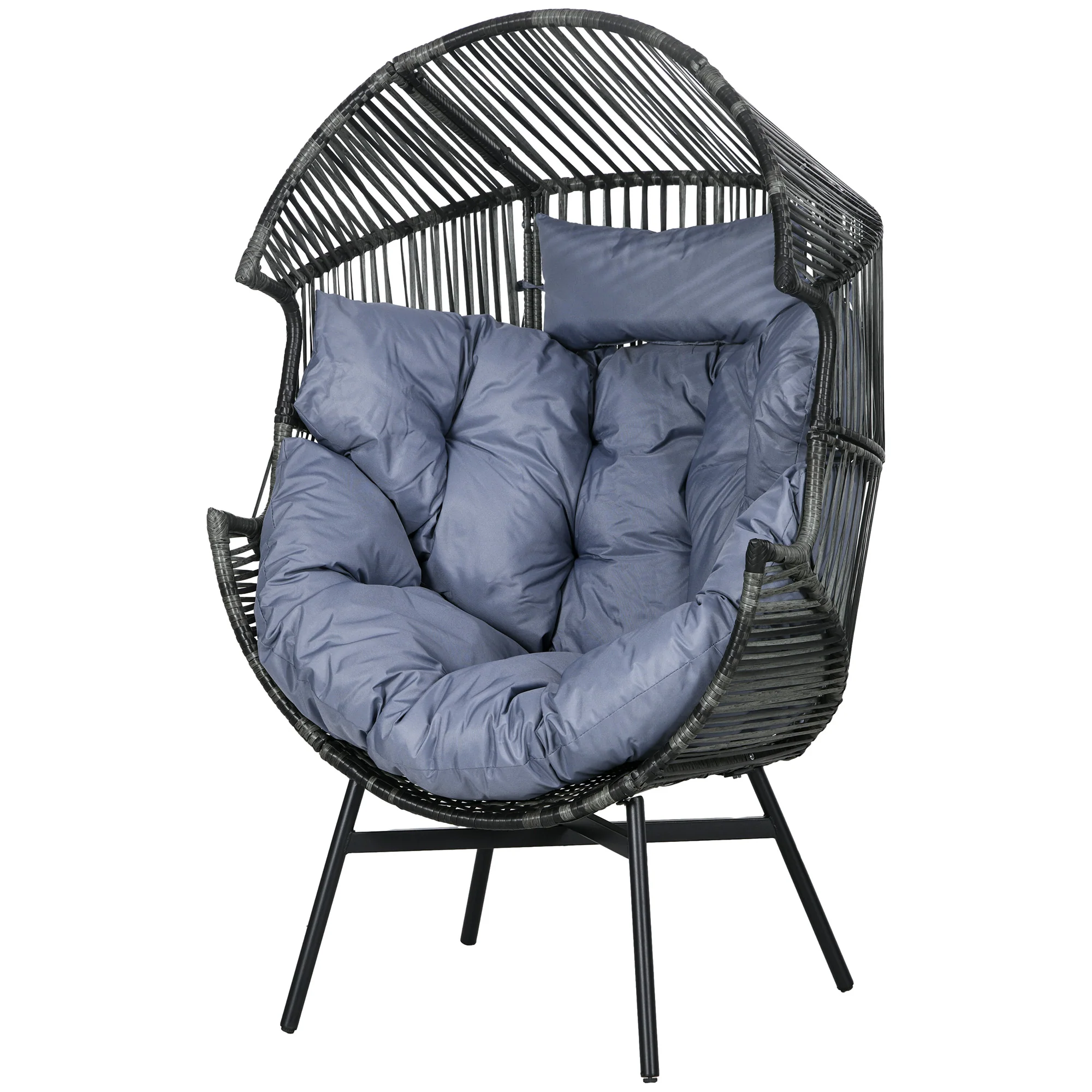 Garden Rattan Egg Chair with 14cm Thick Seat Cushion, Headrest & Adjustable Feet, Mixed Grey - Image 2