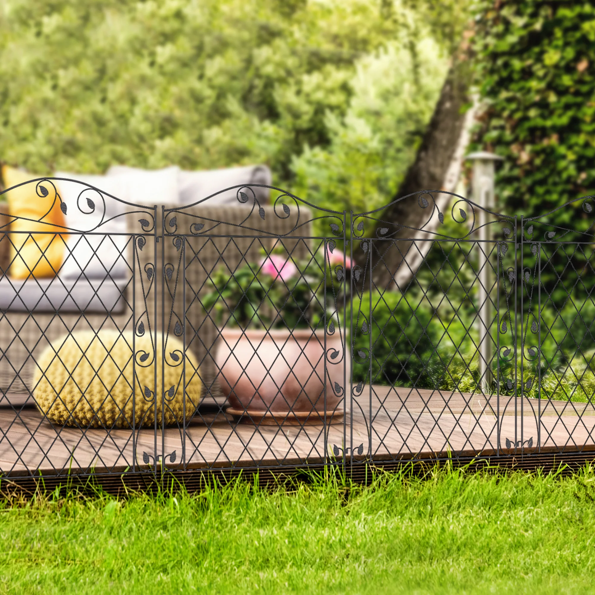 4 Pack Metal Fence Panels, 11.5' Animal Barrier & Border Flower Edging, Wavey Vines - Image 4