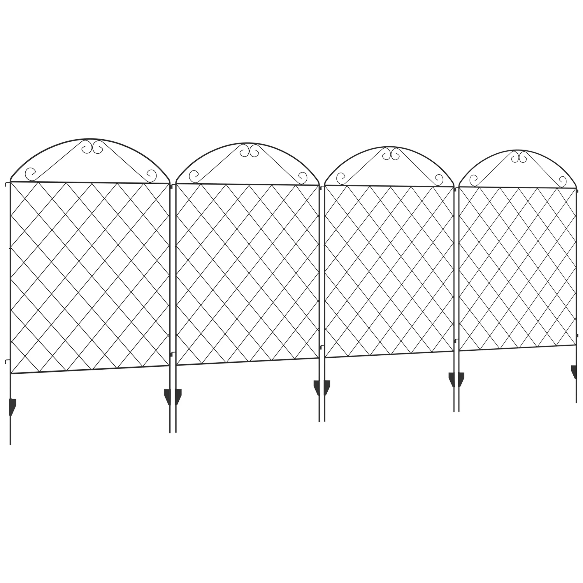 4 Pack Metal Fence Panels, 11.5' Animal Barrier & Border Flower Edging, Curved Scrollworks - Image 12