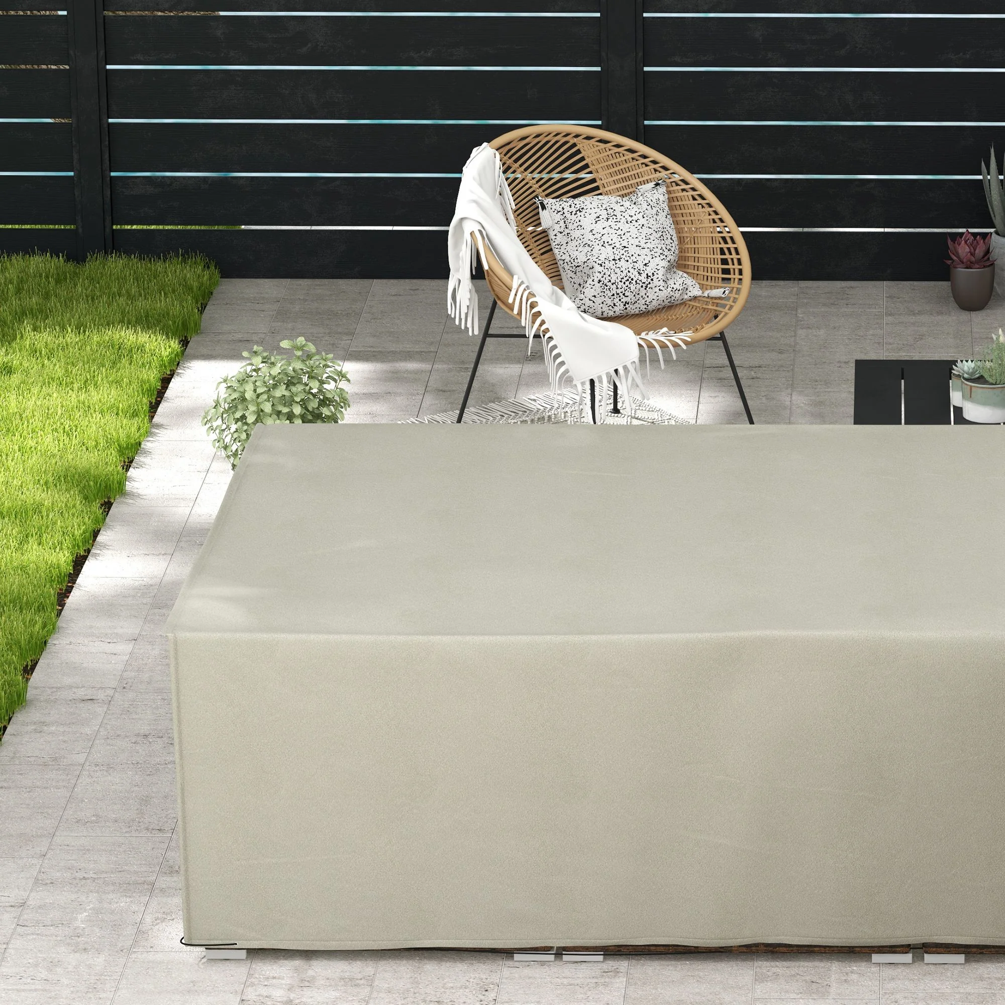 Oxford Rectangular Rattan Furniture Cover with PE Coating, 222x155x67cm, Grey - Image 12