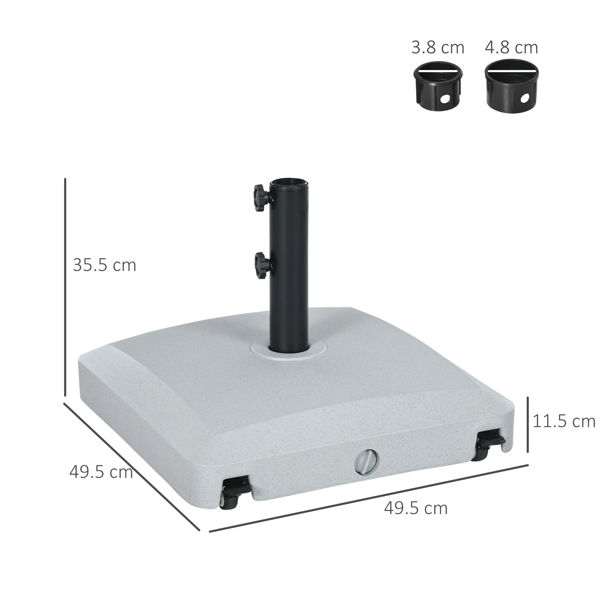 Garden Parasol Base Holder with Wheels & Brakes, 24kg Water or 30kg Sand Filled, Grey - Image 5