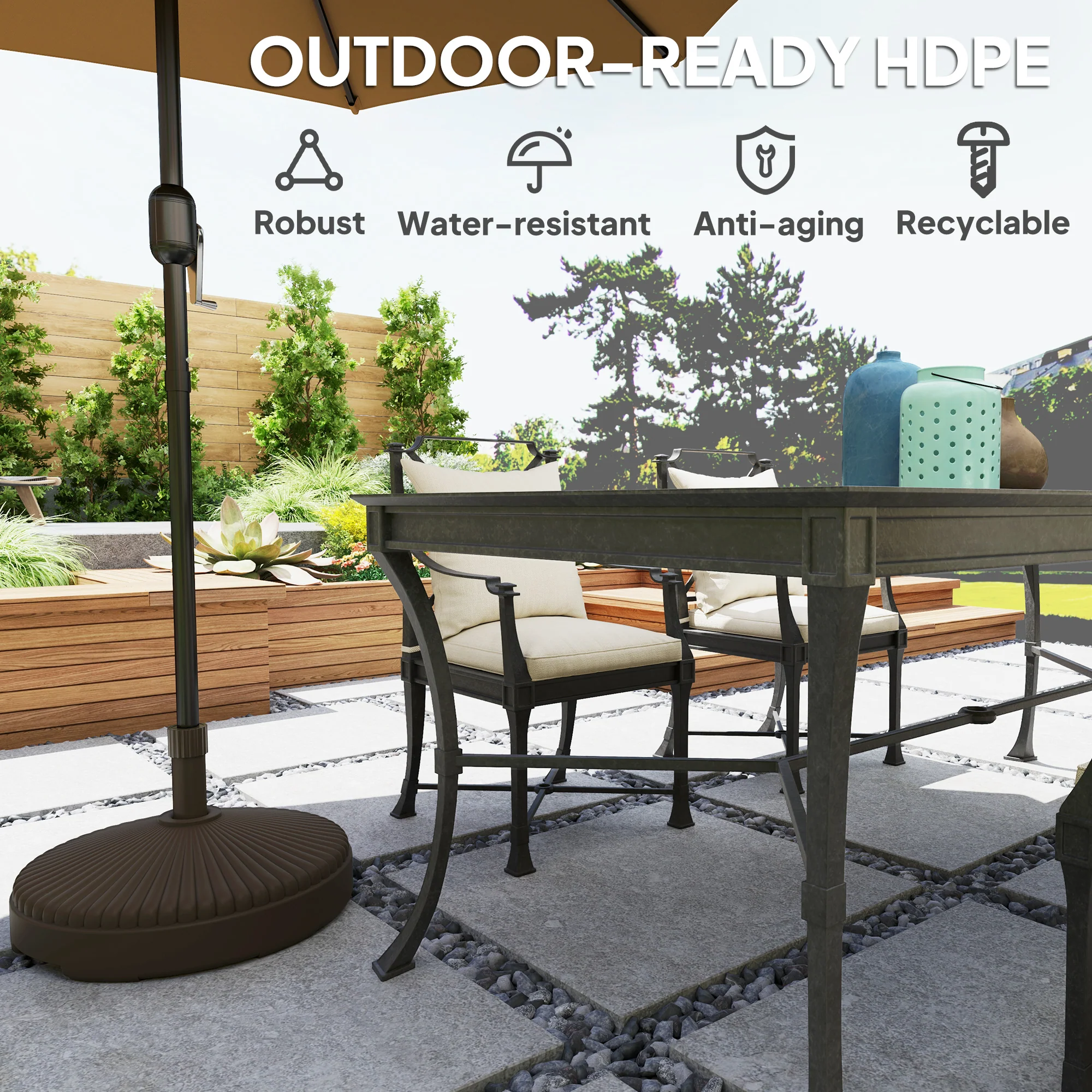 Garden Parasol Base for 38, 48 mm Poles, 28kg Sand or 23kg Water Can Be Filled, Brown - Image 8