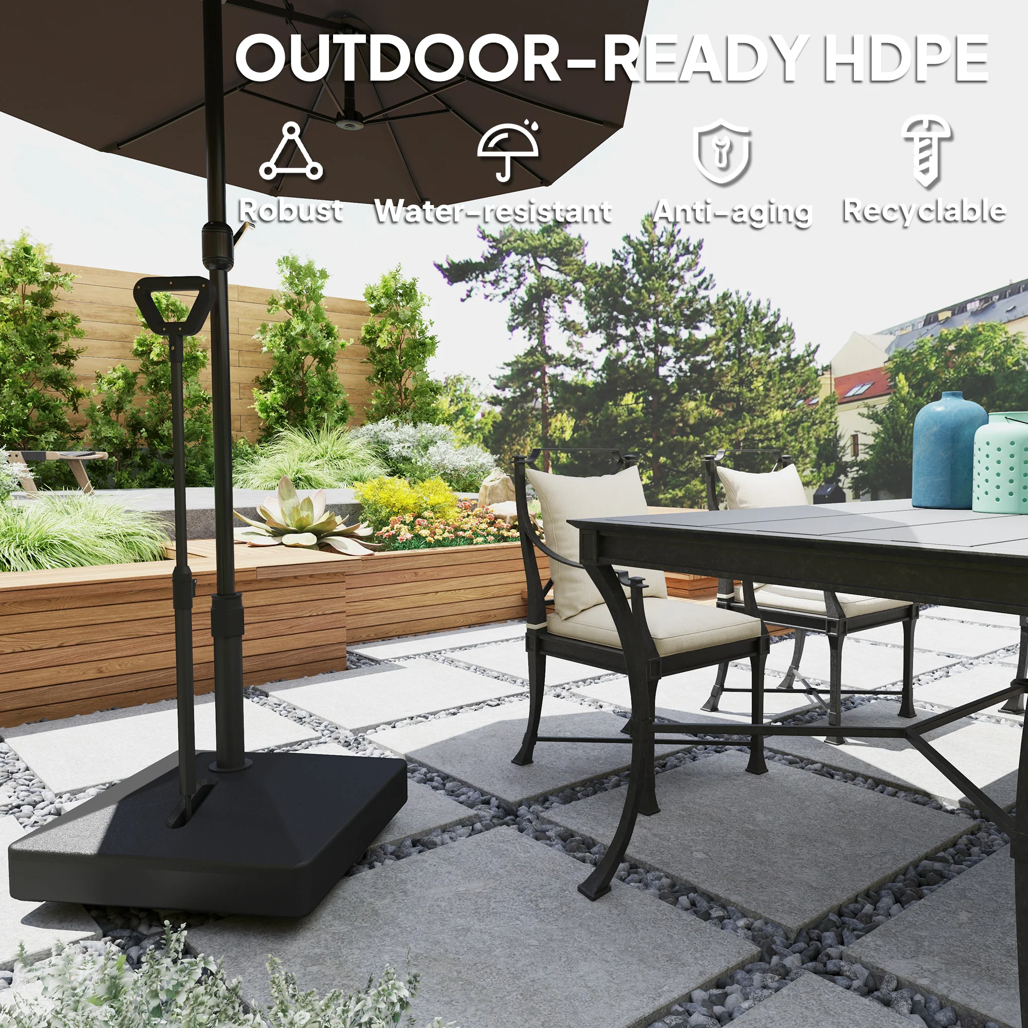 Fillable Parasol Base w/ Wheels and Adjustable Handle for 35, 38, 48 mm Poles, Black - Image 8