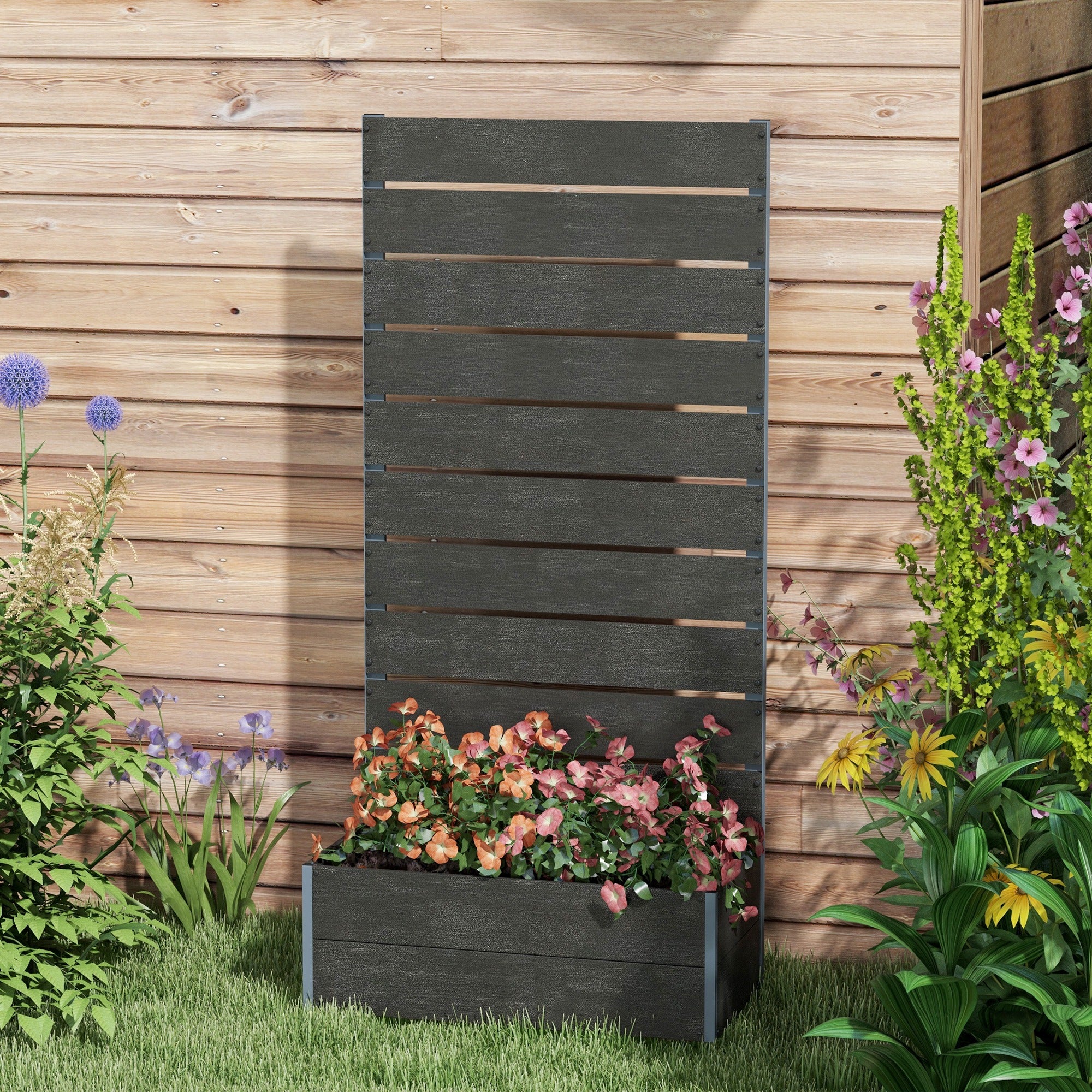 Garden Planter with Trellis for Climbing Plants, Vines, Flowers, 72x38x150cm, Black - Image 9