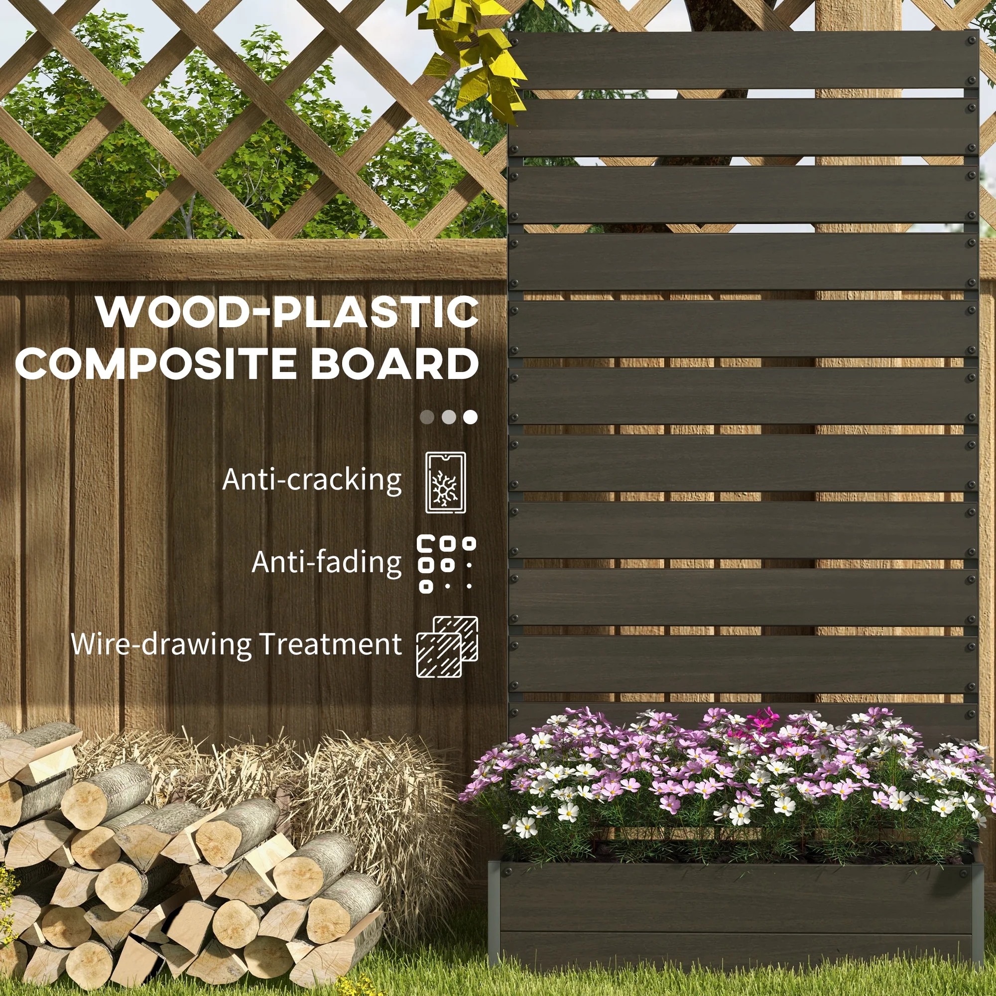 Garden Planter with Trellis for Climbing Plants, Vines, Flowers, 90.5x38x180cm, Black - Image 7