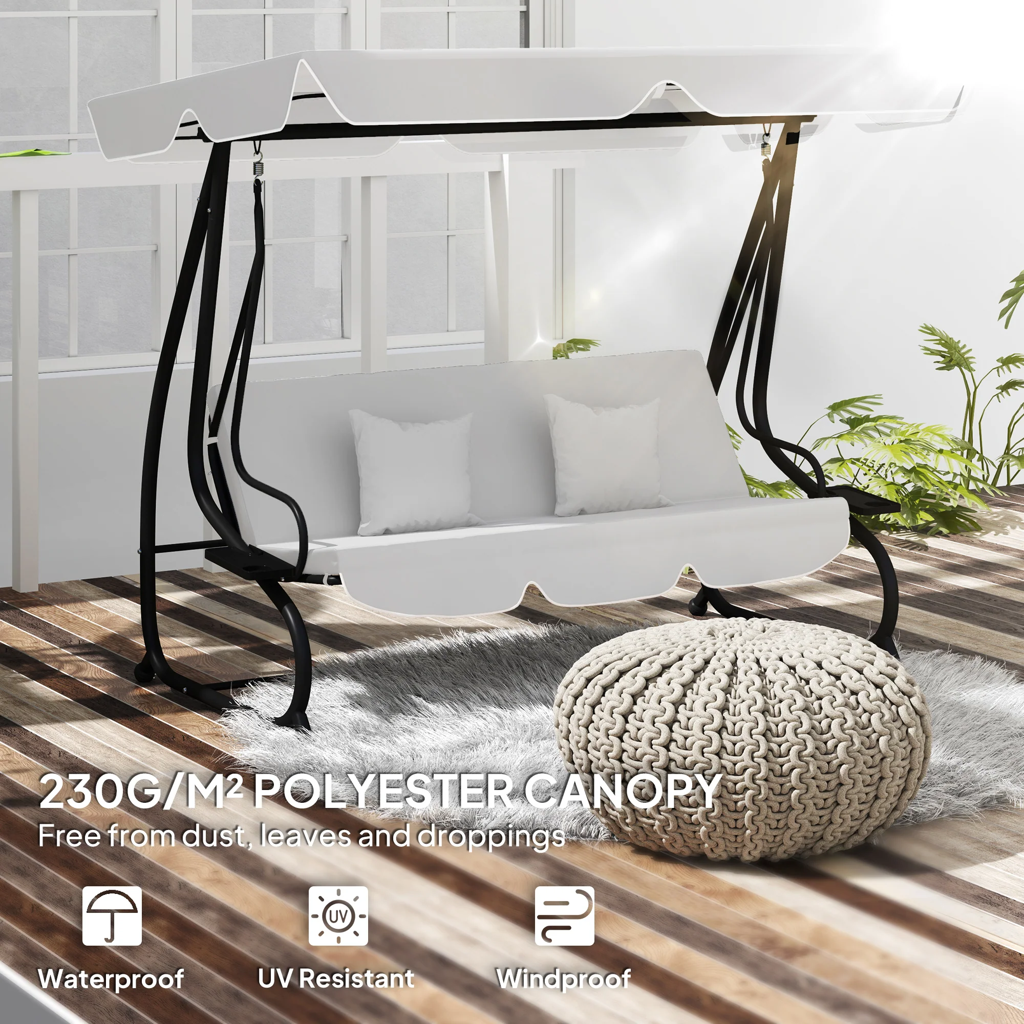 3 Seater Garden Swing Canopy Replacement, Anti-UV Sun Shade (Canopy Only), Light Grey - Image 6