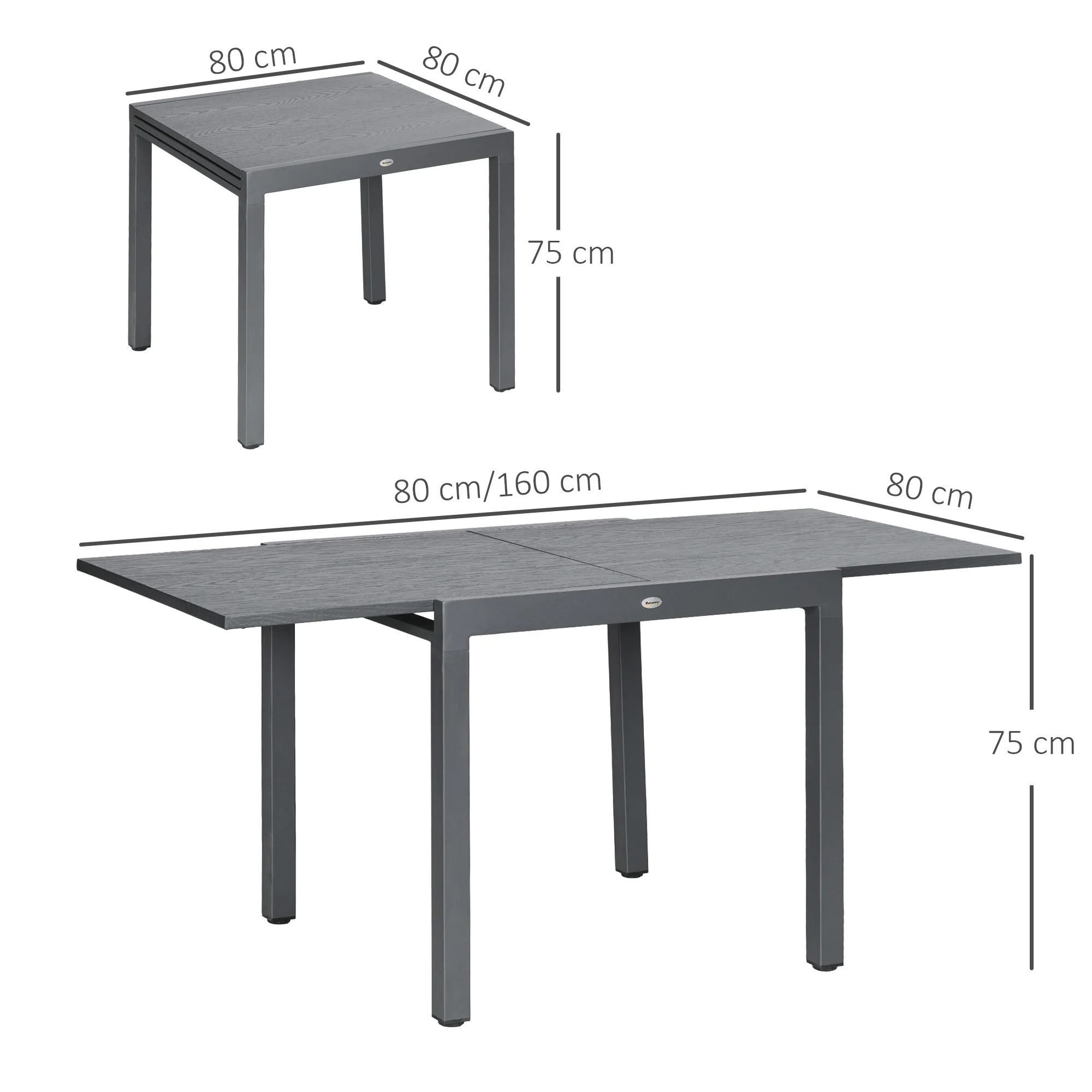 Extendable Outdoor Dining Table for 6 w/ Aluminium Frame & Steel Tabletop, Dark Grey with Wood-effect - Image 5