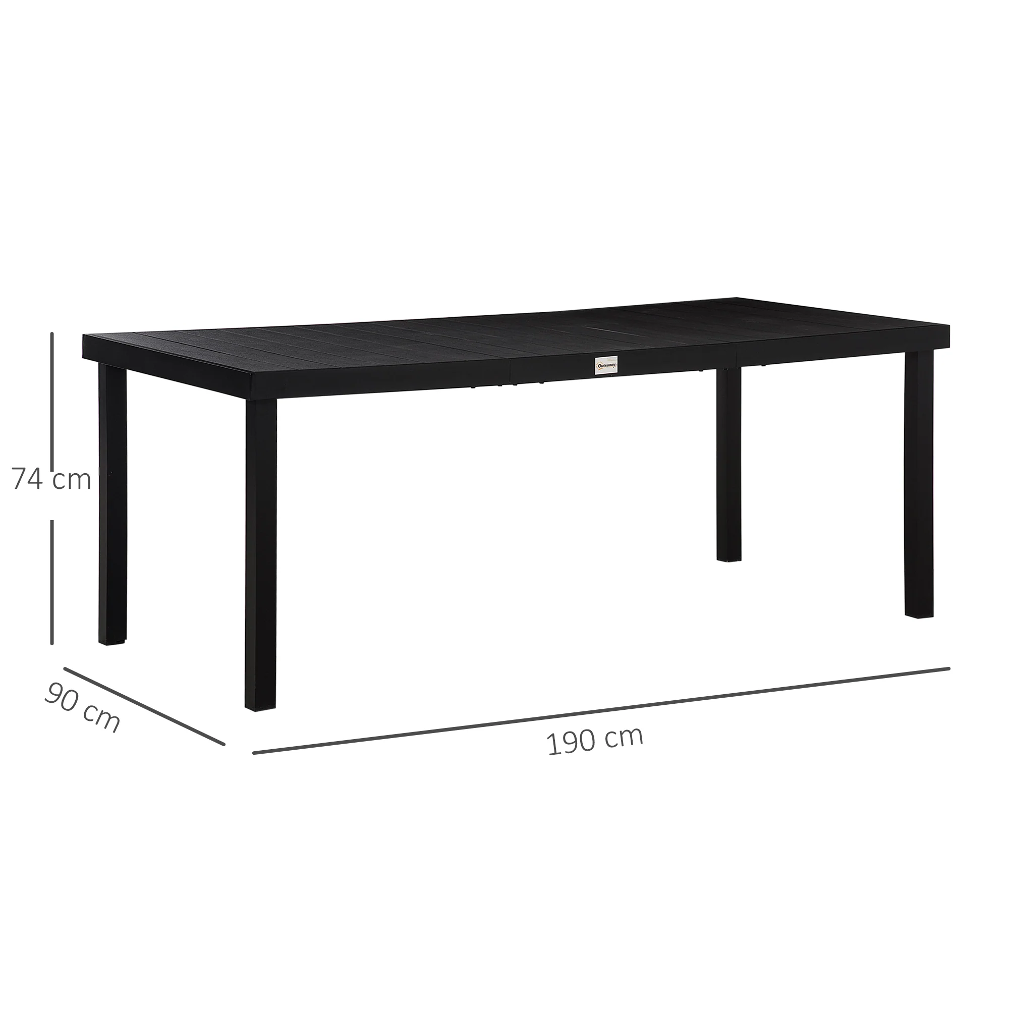 Garden Table for 8 People, Rectangular Aluminium Outdoor Dining Table with All-Weather Faux Wood Top for Garden, Patio, 190 x 90 x 74 cm, Black - Image 5