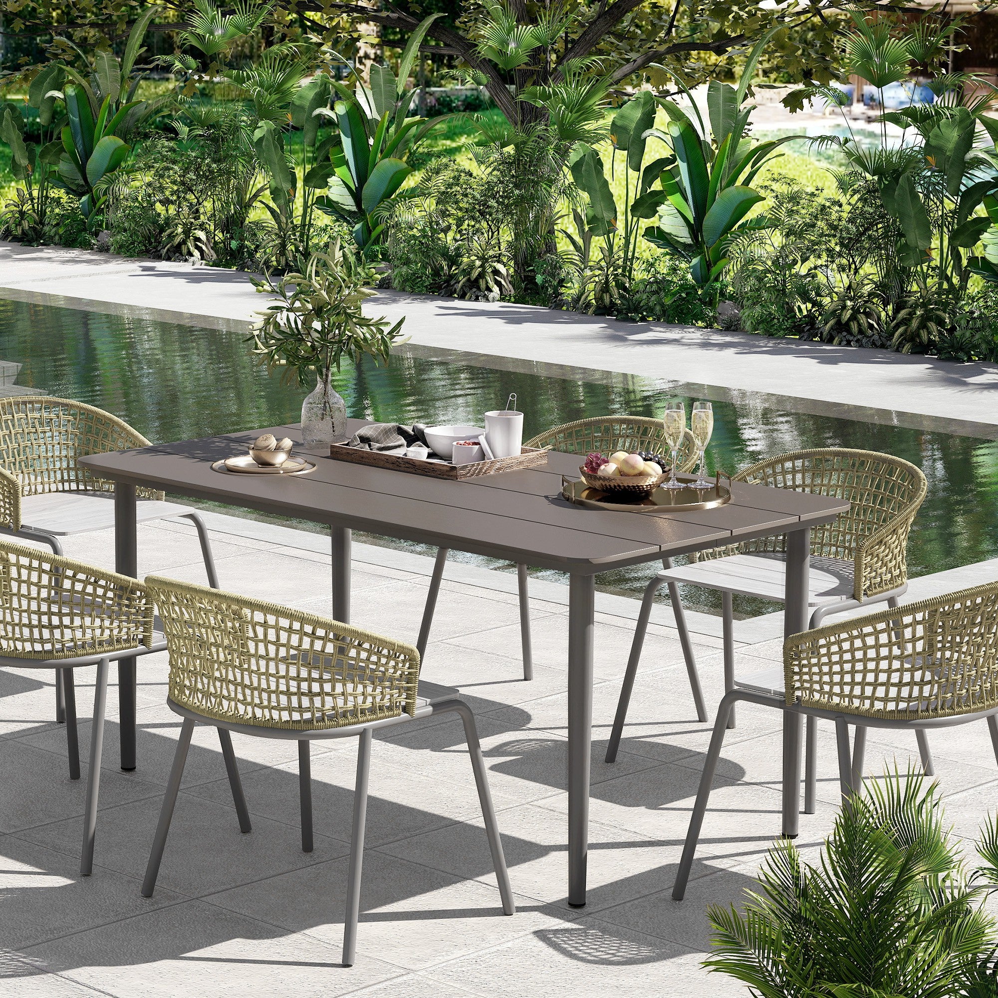 Garden Table, Outdoor Dining Table for 6 People, 160 x 90 x 74 cm, with Rust Resistant Metal Frame, WPC Top, for Balcony, Terrace, Dark Grey - Image 3