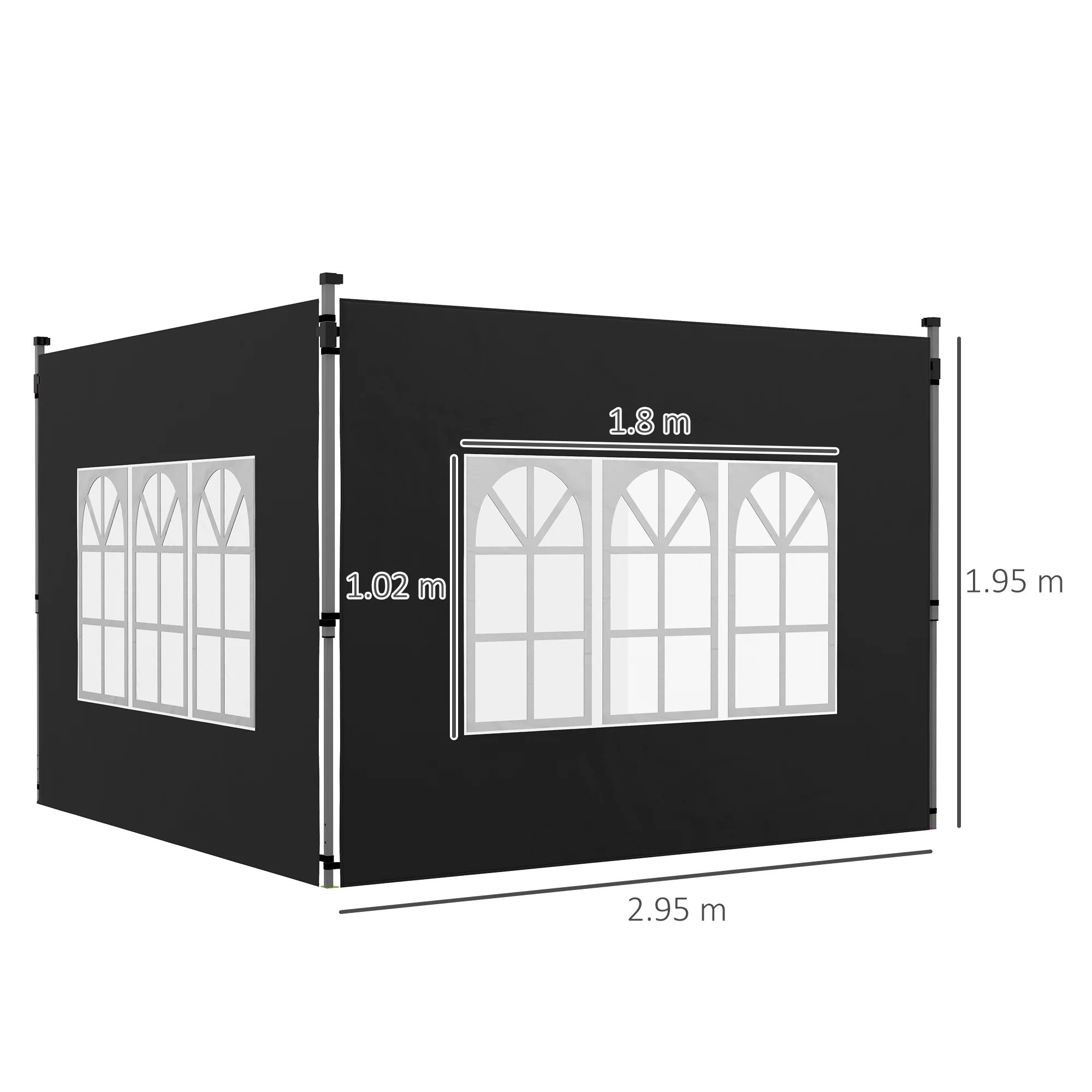 Gazebo Side Panels for 3x3(m) or 3x4(m) Pop Up Gazebo, 2 Pack Sides Replacement, Black - Image 5