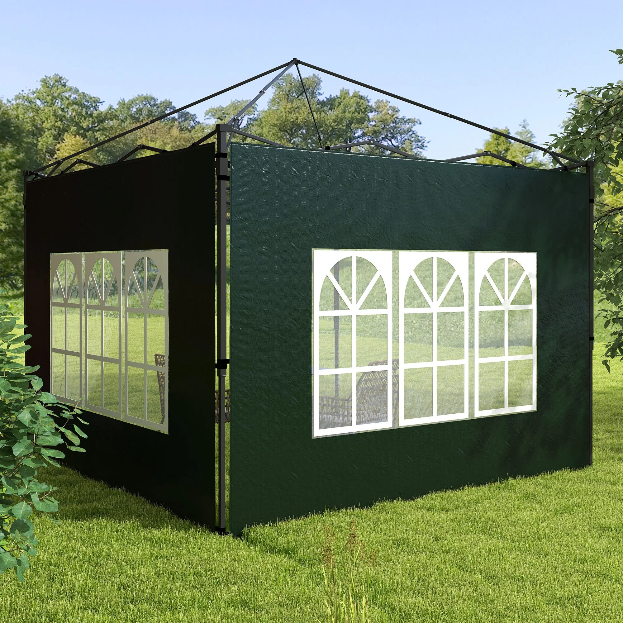 Gazebo Sidewalls with Window for 3x3(m) or 3x6m Gazebo Canopy, 2 Pack Sides Replacement, Green - Image 4