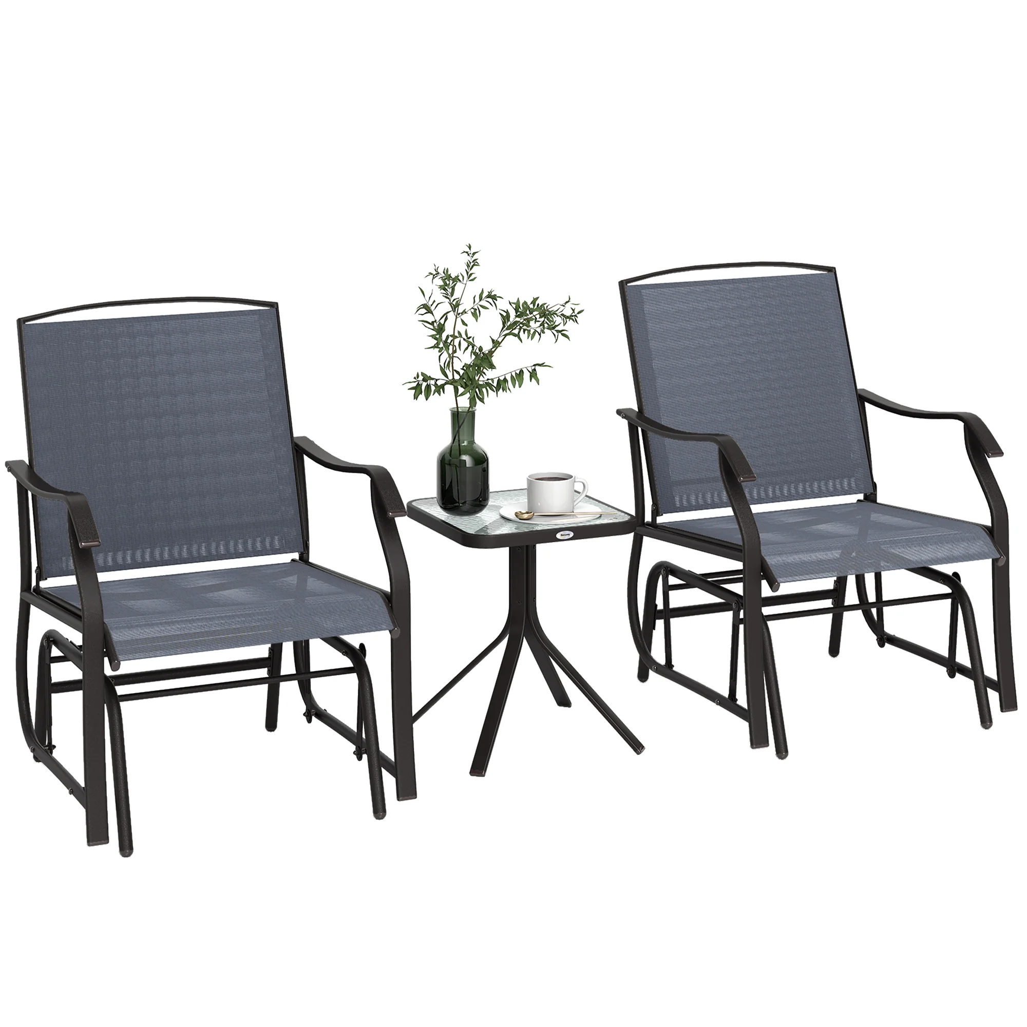 Glider Rocking Chair & Table Set, 2 Single Seaters Rocker Swing Chair for Patio, Grey