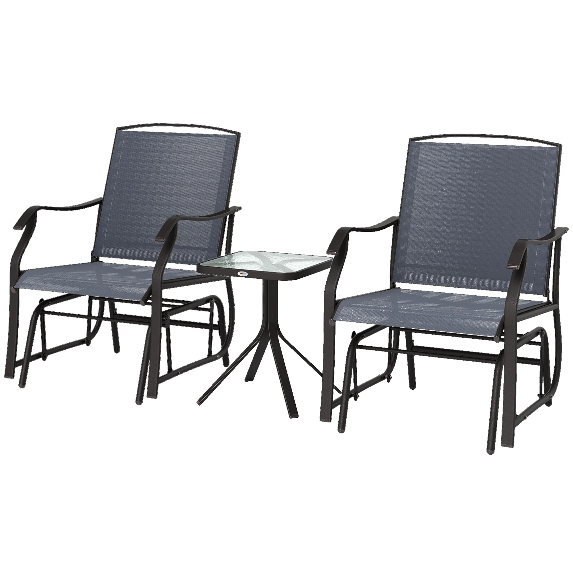 Glider Rocking Chair & Table Set, 2 Single Seaters Rocker Swing Chair for Patio, Grey - Image 2