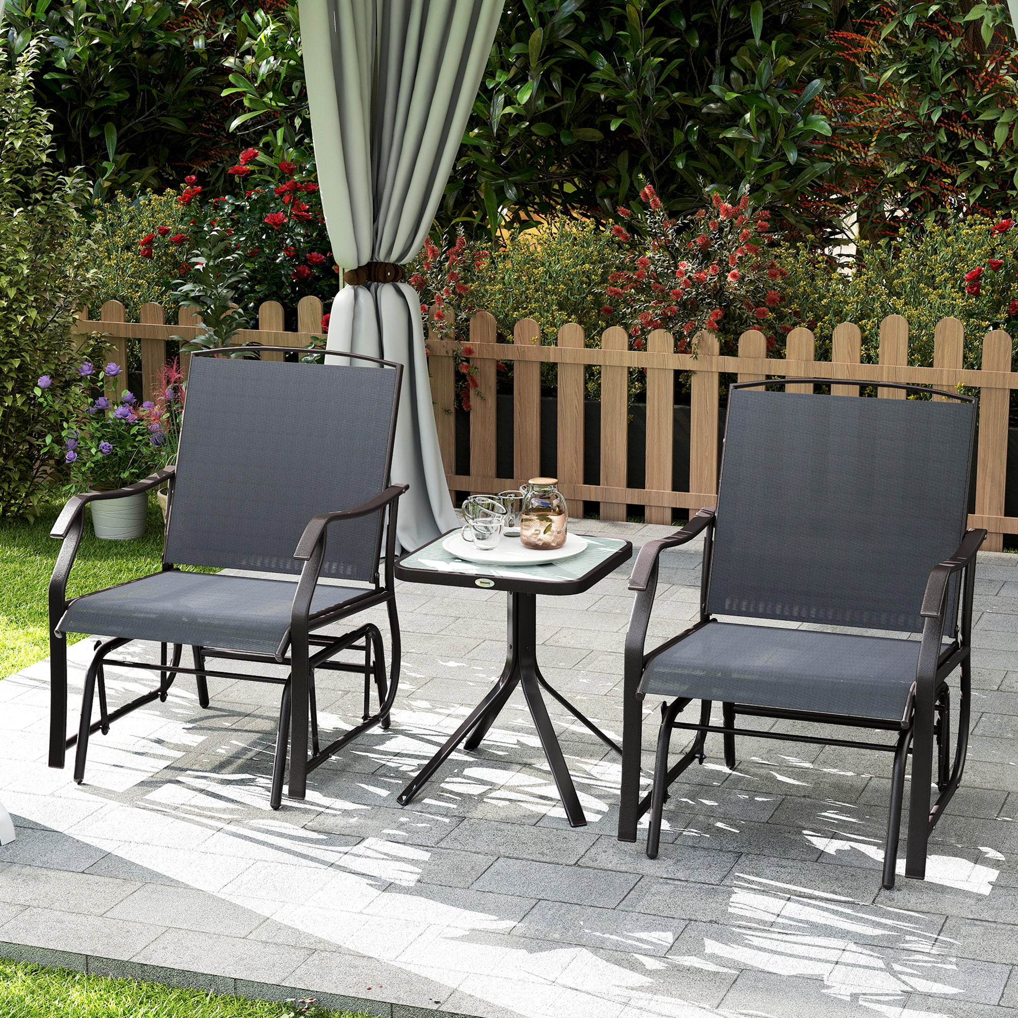Glider Rocking Chair & Table Set, 2 Single Seaters Rocker Swing Chair for Patio, Grey - Image 4