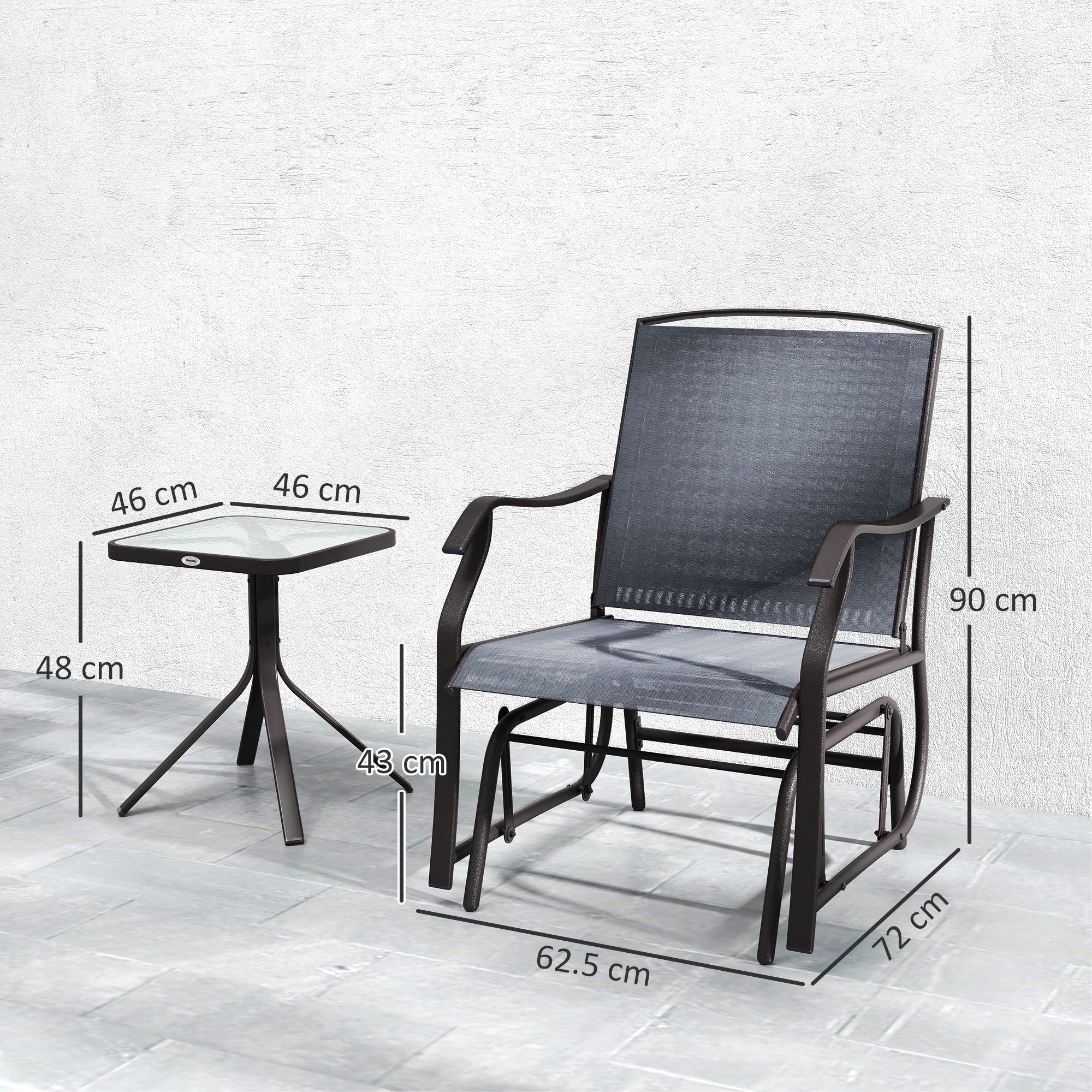 Glider Rocking Chair & Table Set, 2 Single Seaters Rocker Swing Chair for Patio, Grey - Image 5