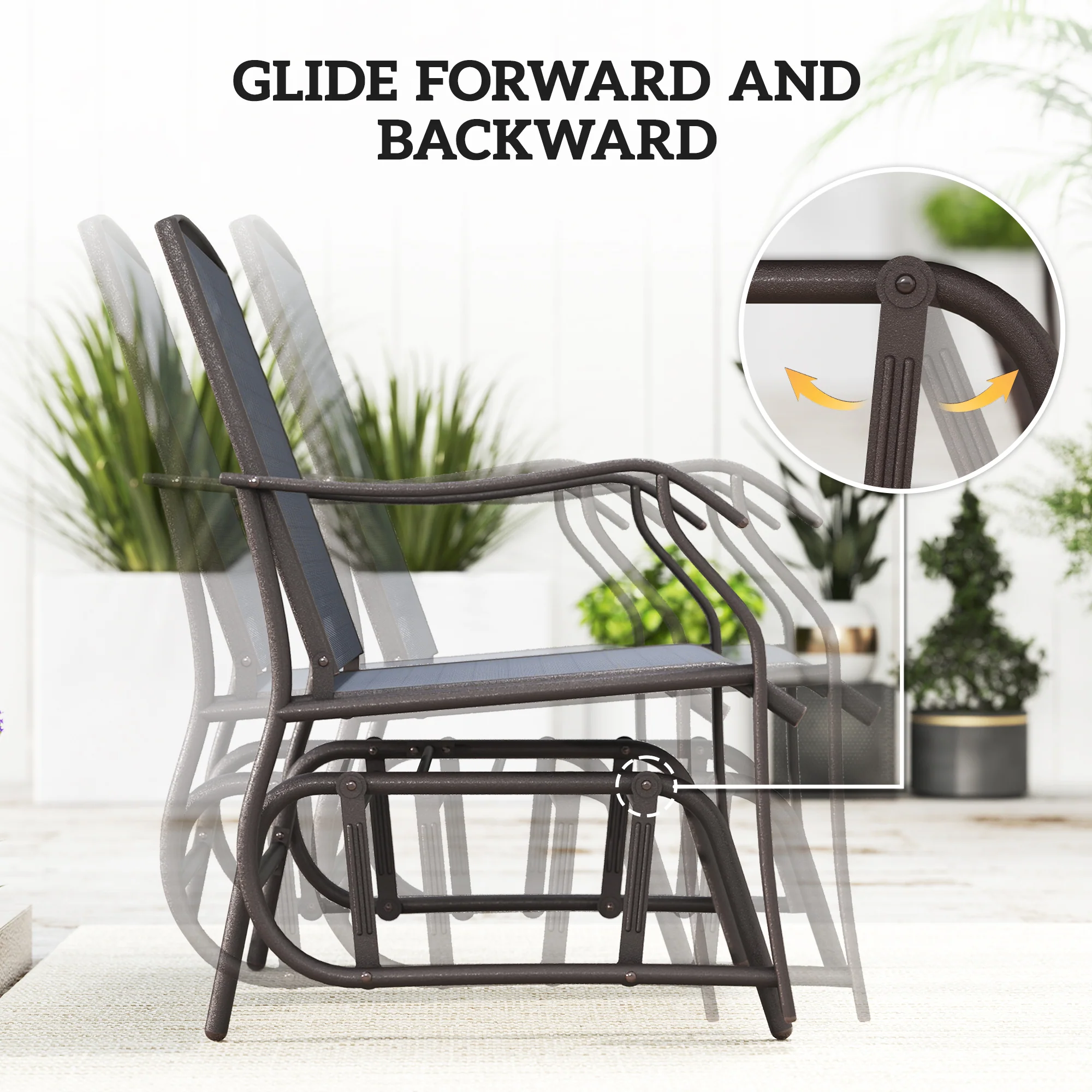 Glider Rocking Chair & Table Set, 2 Single Seaters Rocker Swing Chair for Patio, Grey - Image 6