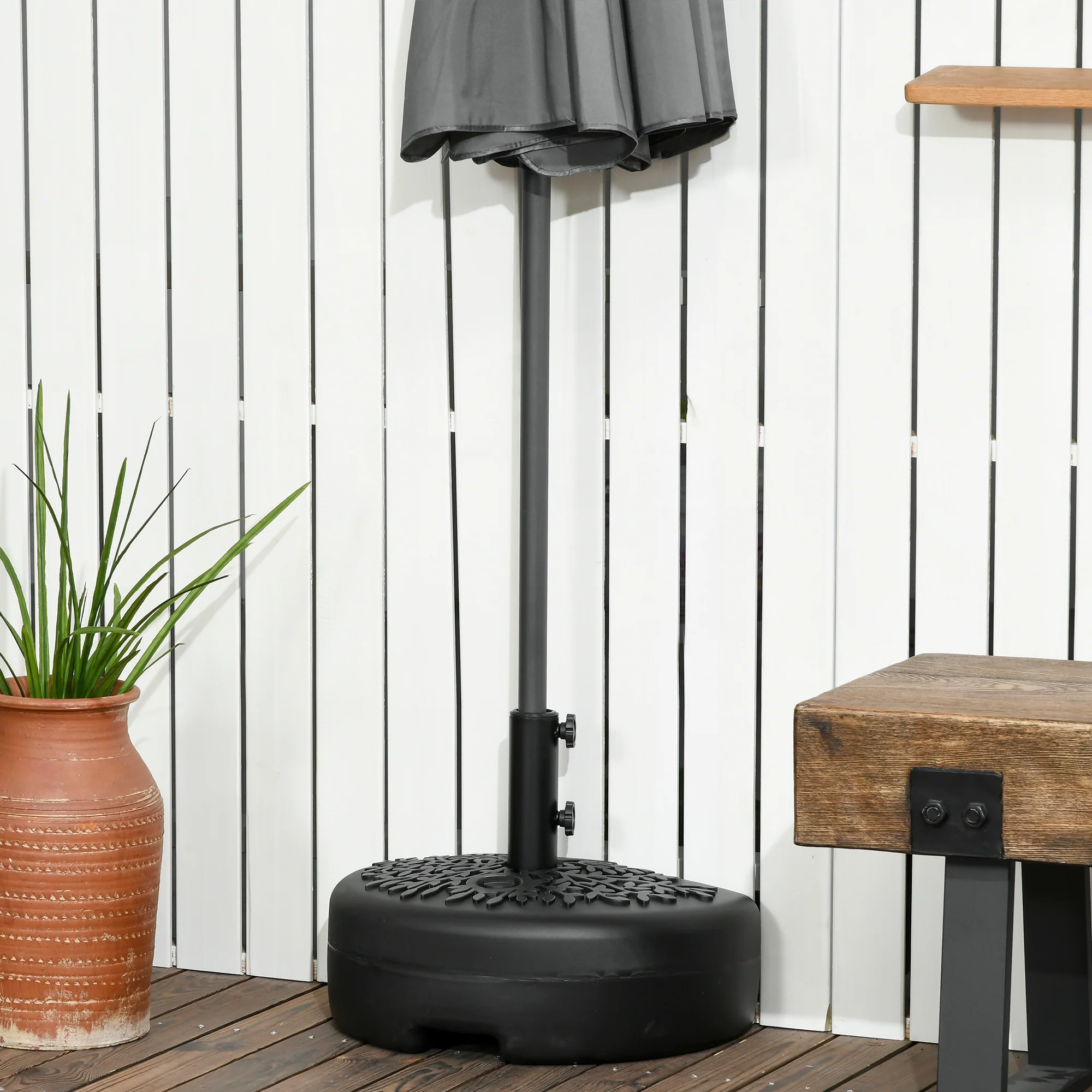 Half Round Umbrella Base for 38 or 48mm Poles, Filled Up to 18kg Water or 21kg Sand, Black - Image 3