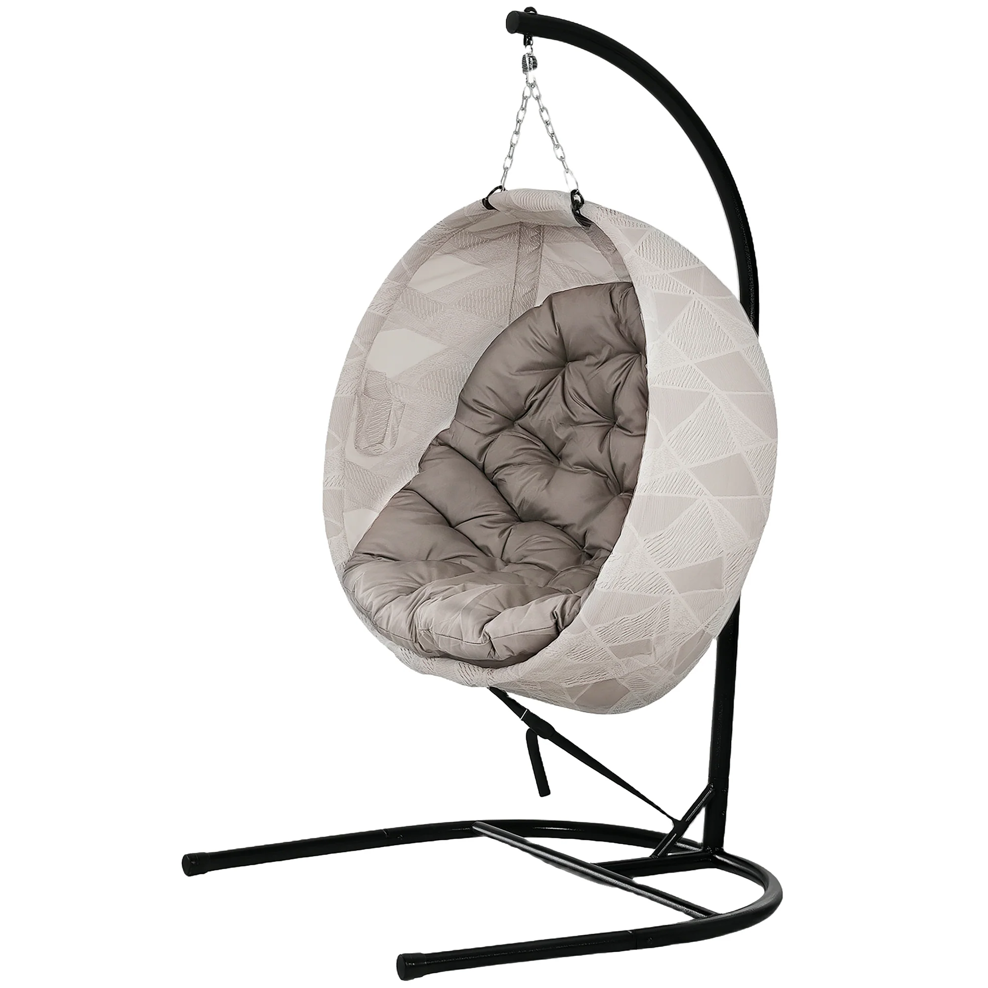 Hanging Egg Chair Outdoor Indoor Garden Swing Chair with Folding Basket, Garden Hanging Chair with Stand, Thickened Cushion, Cup Holder for Patio, Balcony, Sand Brown - Image 2