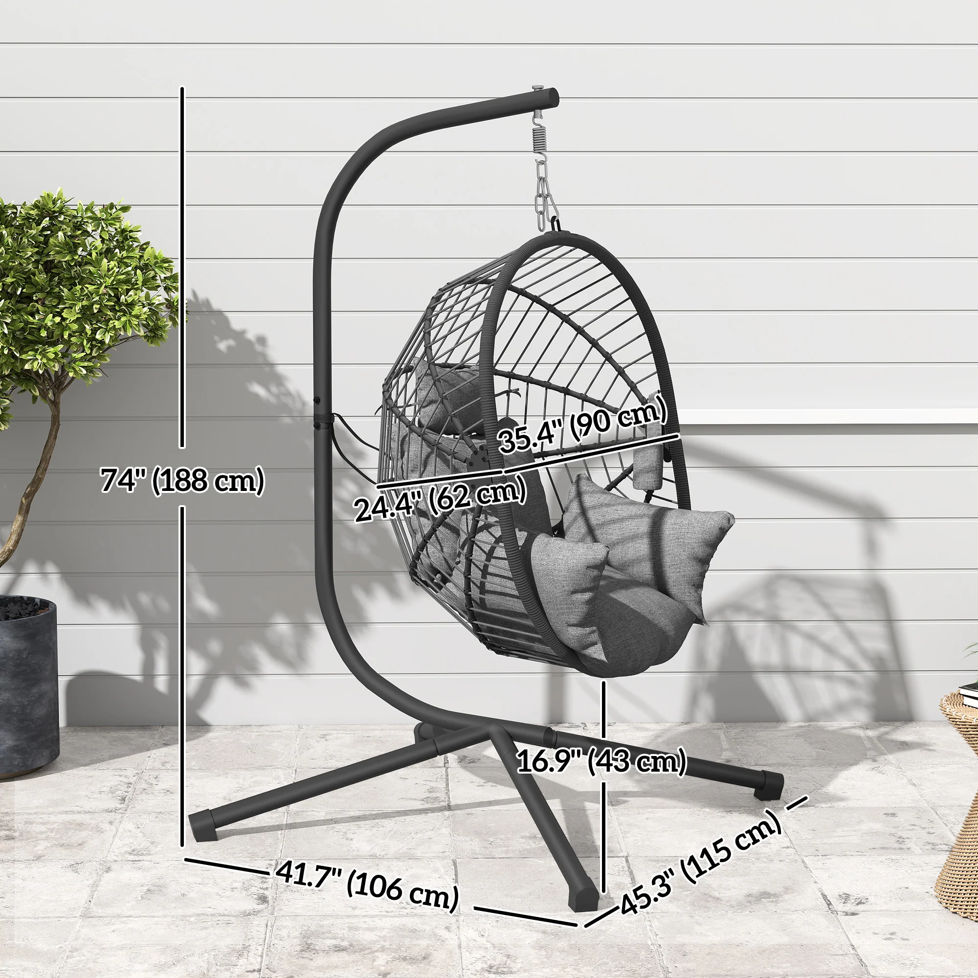 Metal Stand Hanging Egg Chair, with Full Body Padded Seat - Grey - Image 5