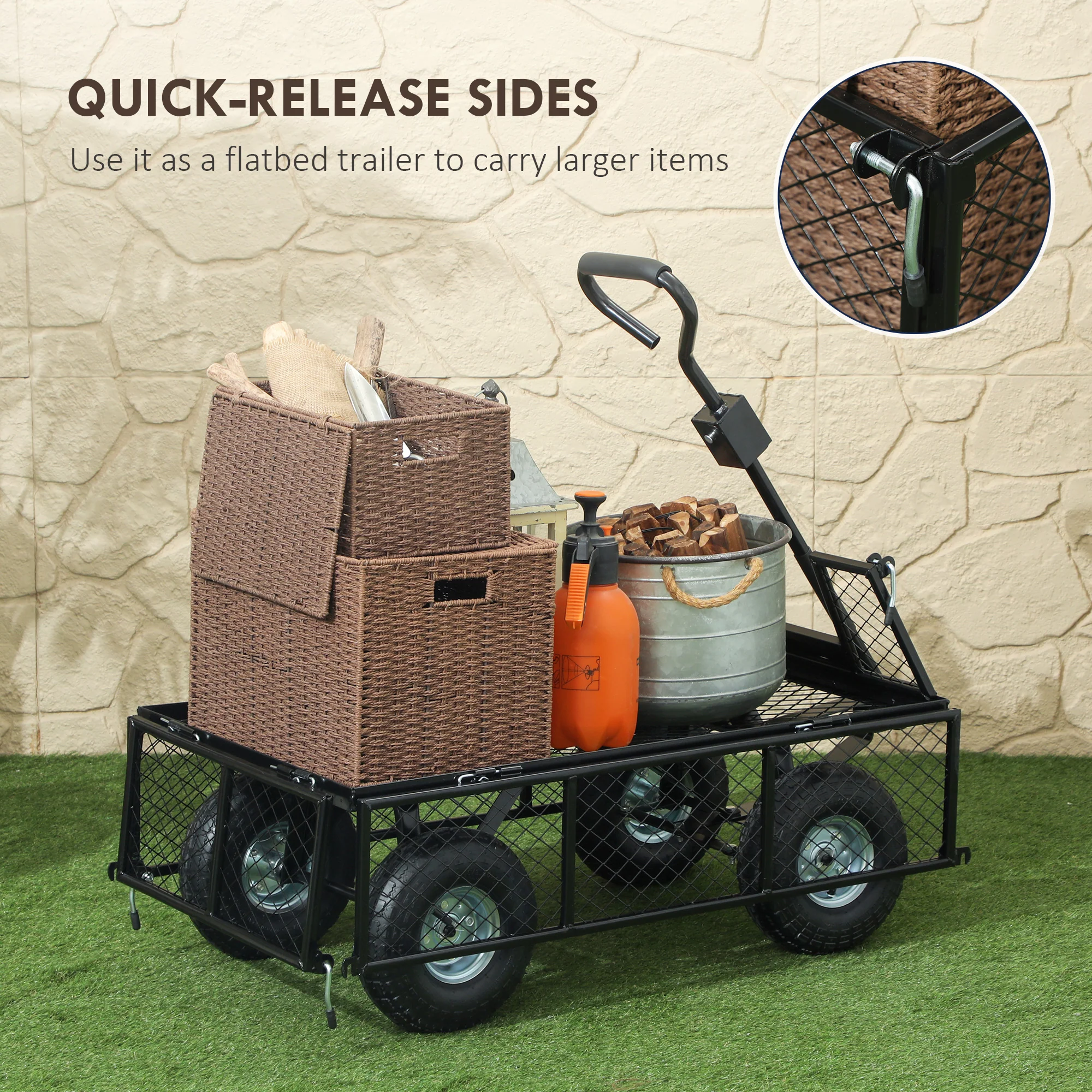 Heavy Duty Garden Cart with Removable Liner & Quick Release Sides, 660lb Capacity - Image 7