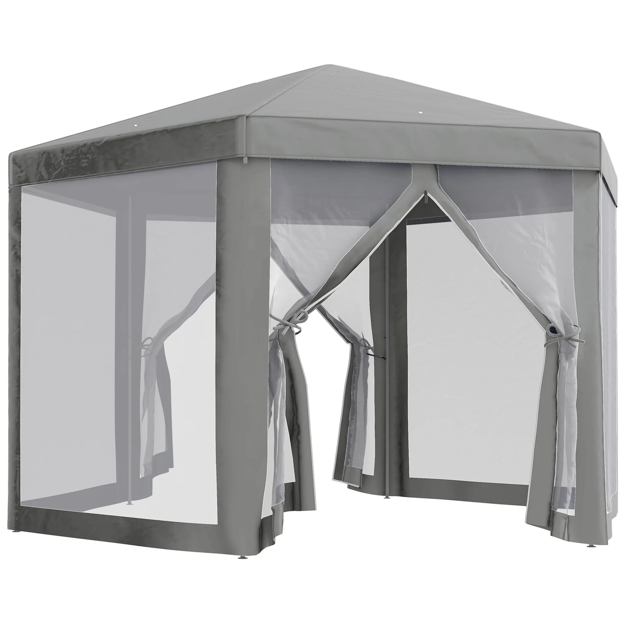 |μ13' Hexagon Party Tent with Mesh Sidewalls, Dark Grey - Image 12