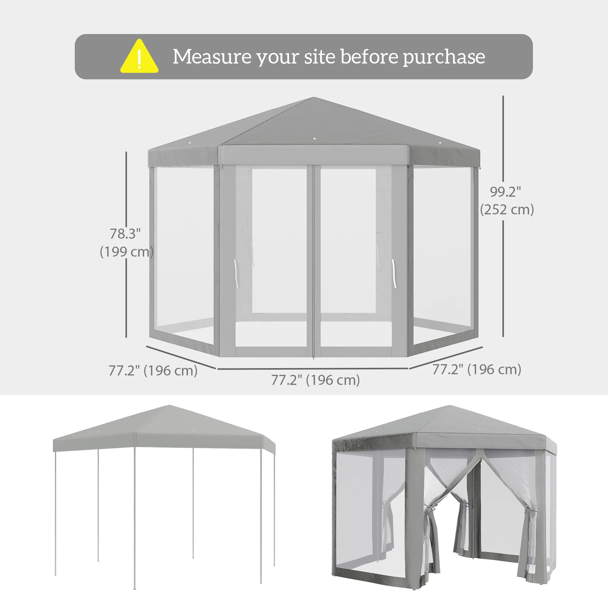 |μ13' Hexagon Party Tent with Mesh Sidewalls, Dark Grey - Image 5