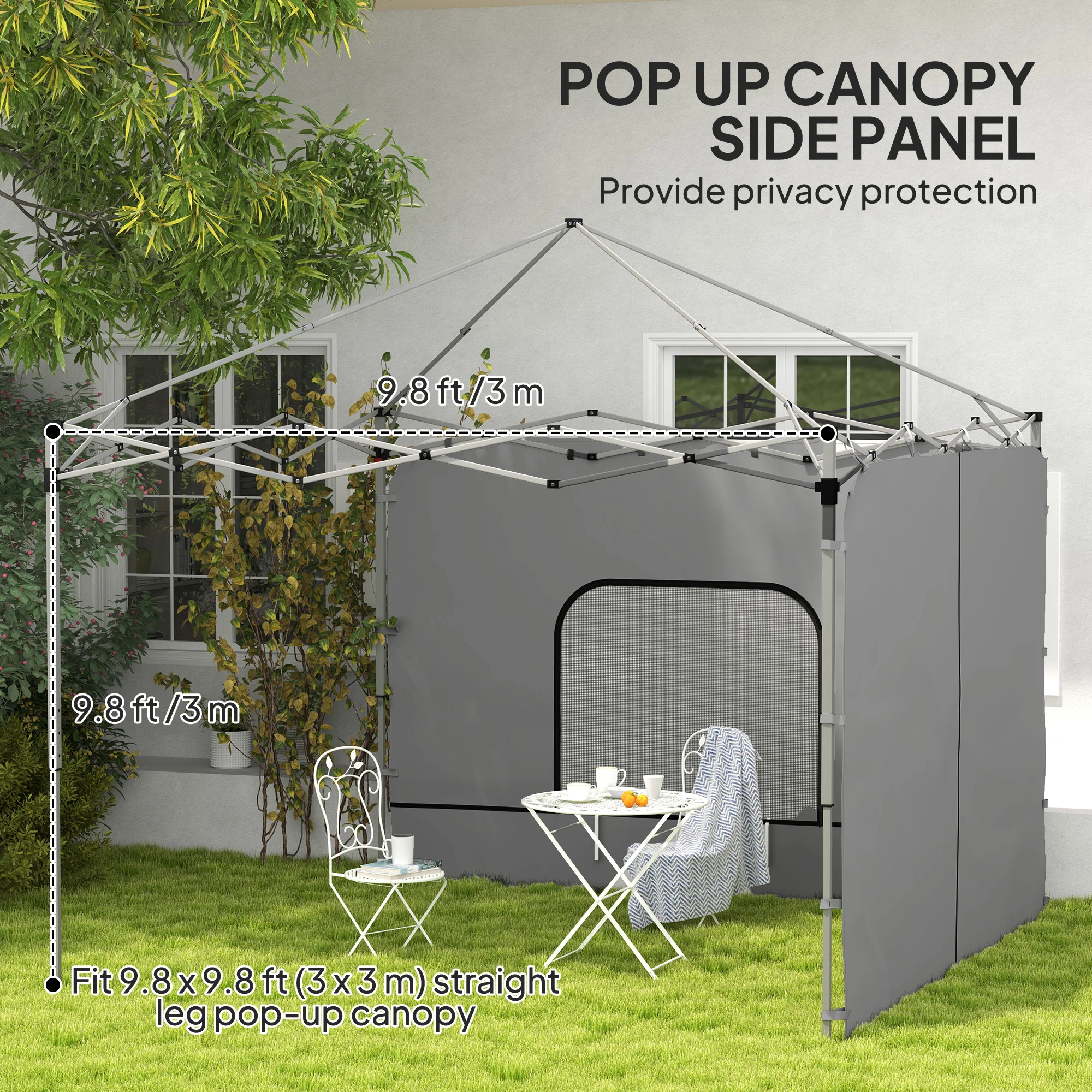 2-Pack Sidewalls with Zipper and Mesh Window for 10' x 10' Canopy, Light Grey - Image 6