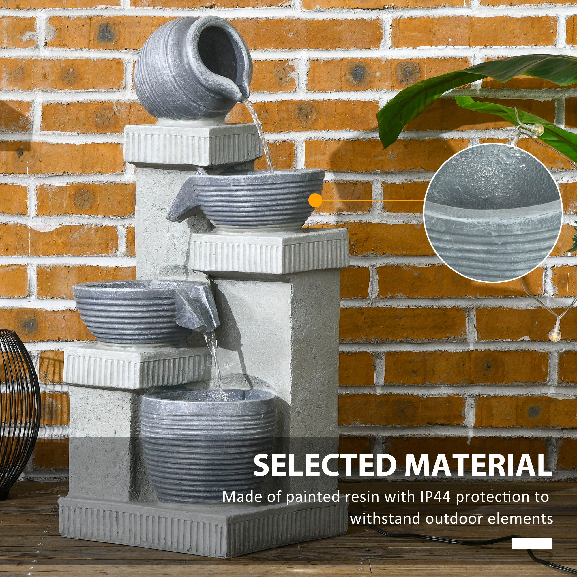 26.4" Resin Jar and Bowls Cascading Water Fountain with 4-Tier, LED Lights & Adjustable Flow - Image 9