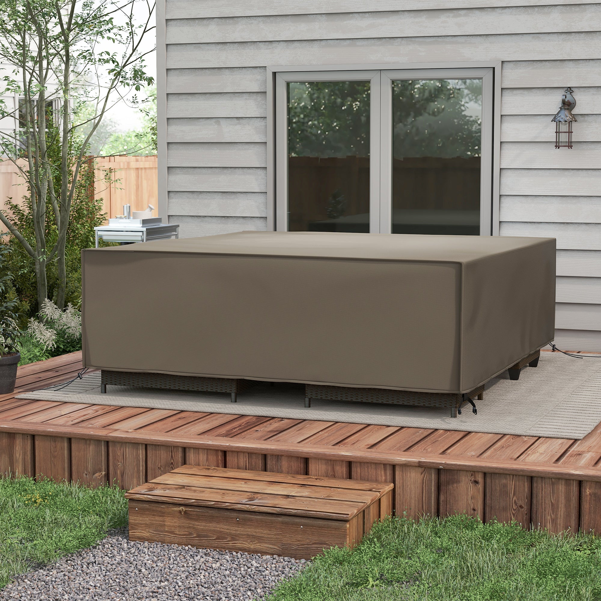 600D Oxford Square Waterproof Patio Furniture Set Cover, 230x230x70 cm, Grey - Image 4