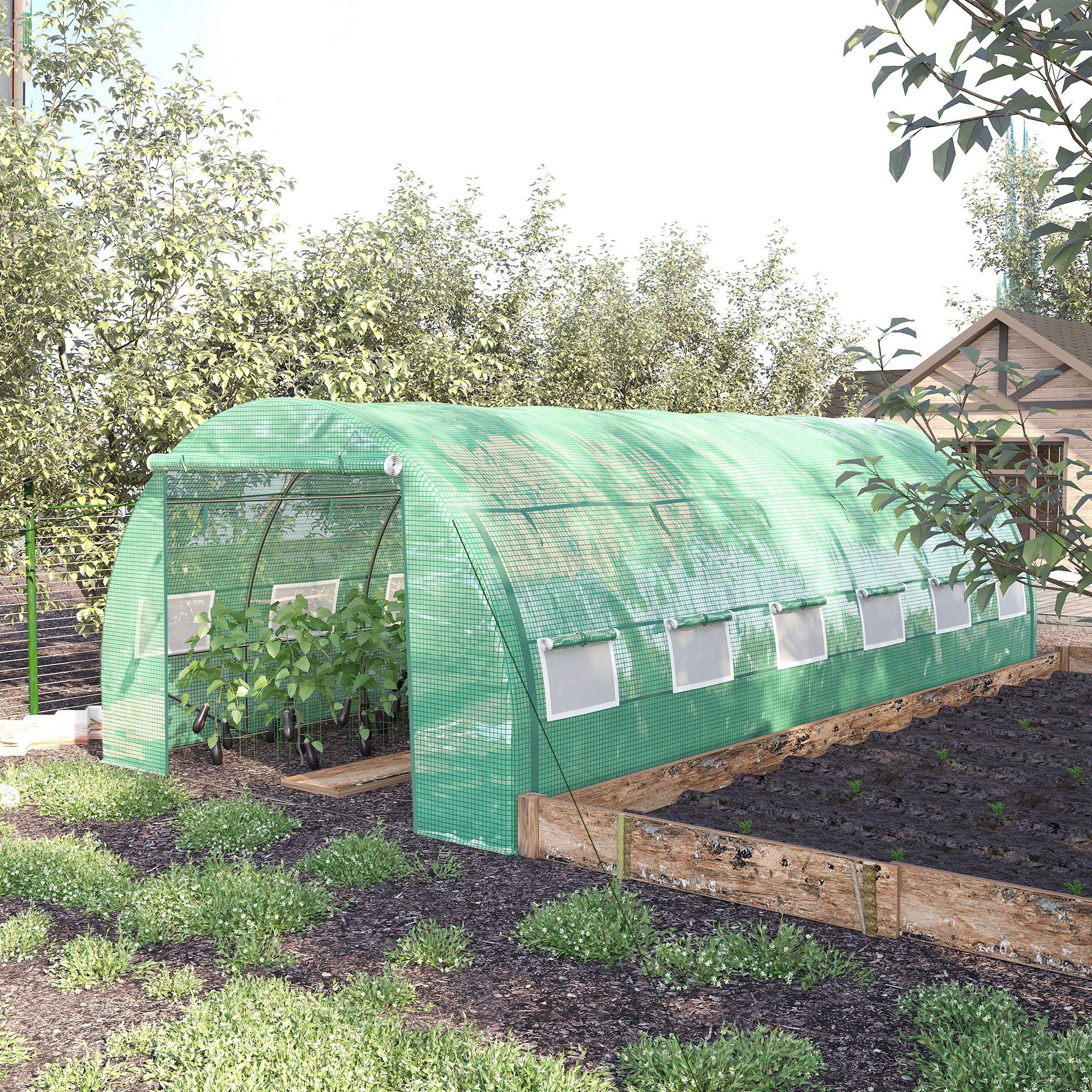 Large Walk-in Greenhouse, 20'x10'x6' Tunnel Greenhouse with Zippered Door and 12 Roll-up Windows, Outdoor Green House for Garden Plant, Green - Image 4