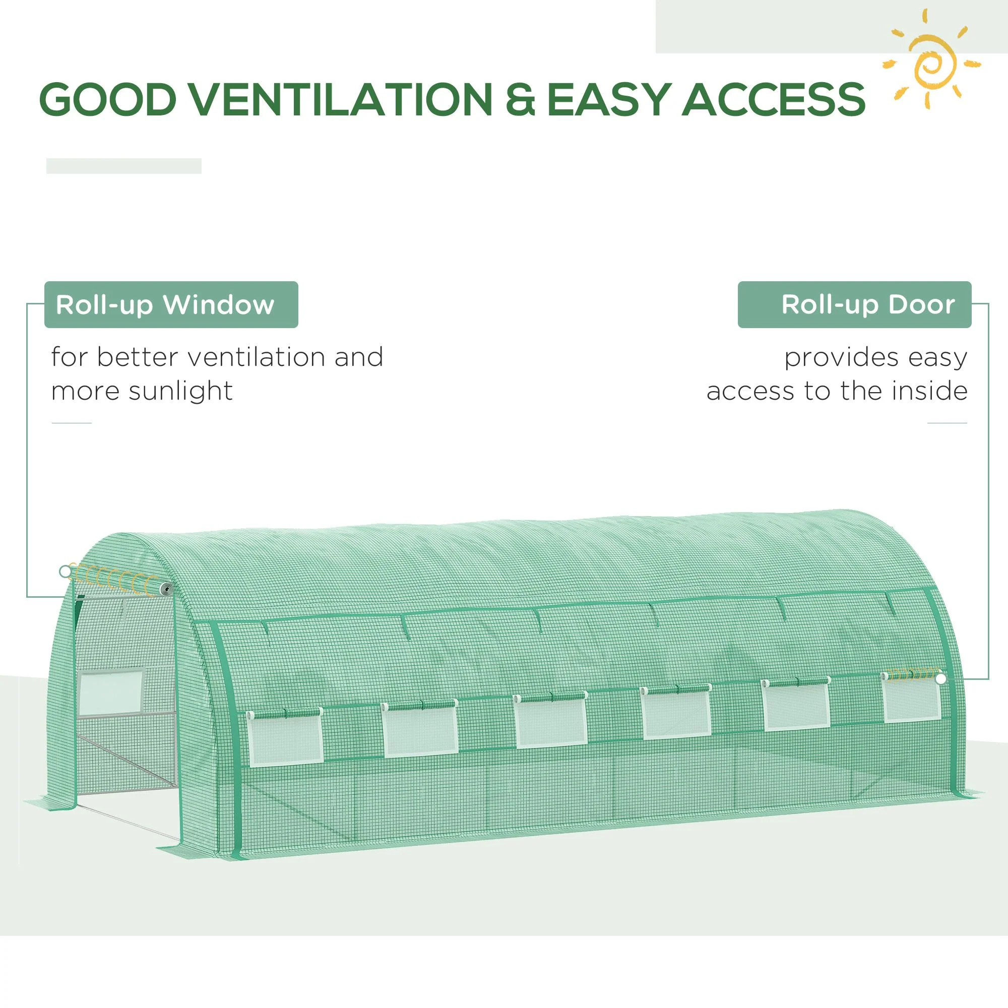 Large Walk-in Greenhouse, 20'x10'x6' Tunnel Greenhouse with Zippered Door and 12 Roll-up Windows, Outdoor Green House for Garden Plant, Green - Image 7