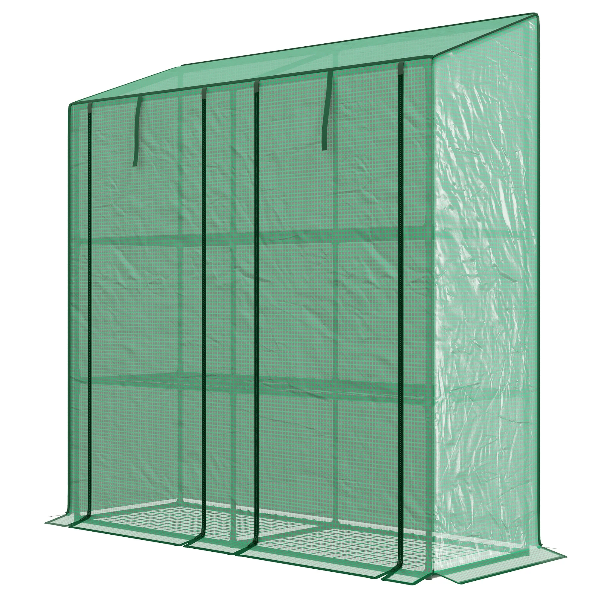Lean-to Greenhouse with 3 Shelves & 2 Roll-up Doors, 56.3" x 18.1" x 59.4", Green - Image 2