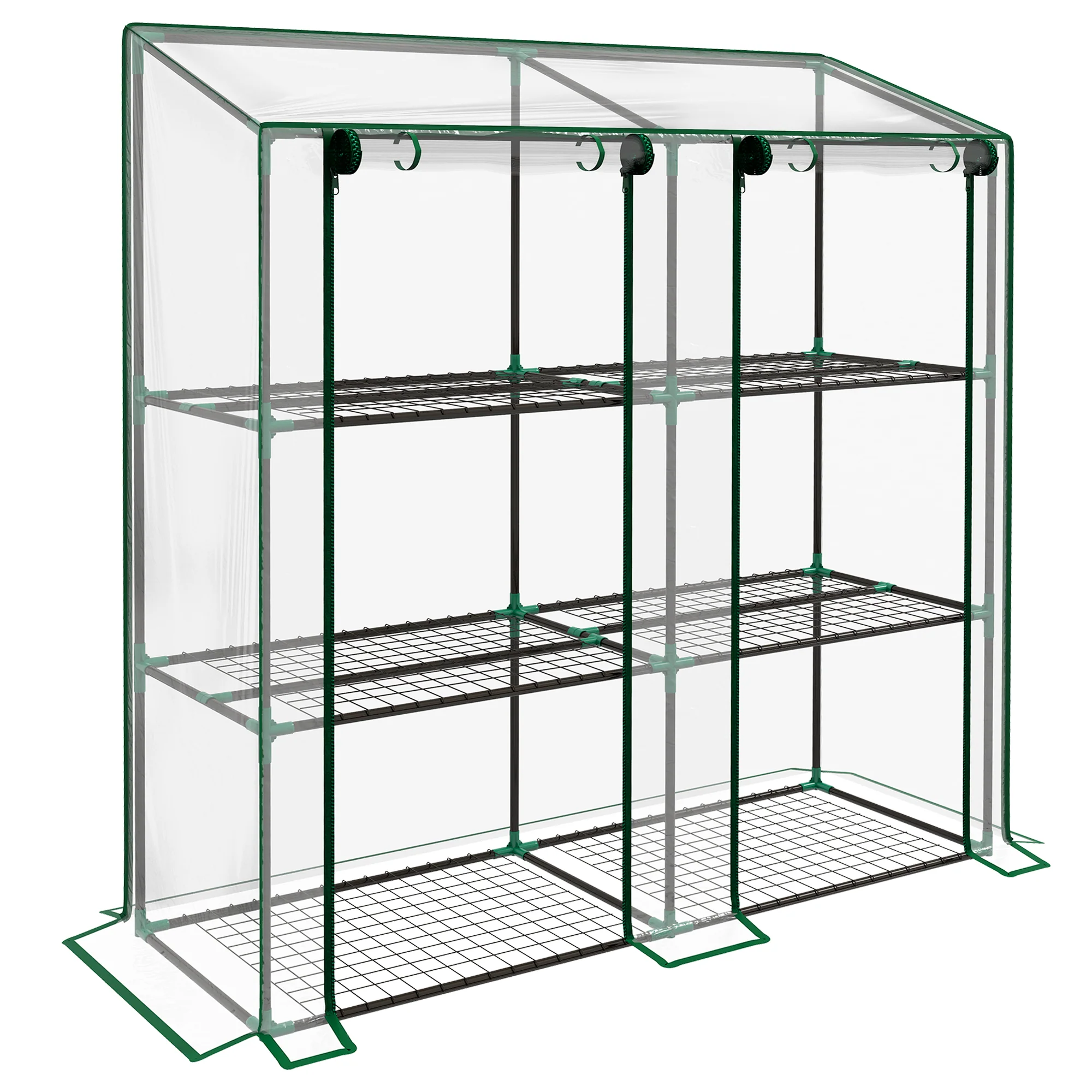 Lean-to Greenhouse with 3 Shelves & 2 Roll-up Doors,56.3" x 18.1" x 59.4", Clear - Image 12