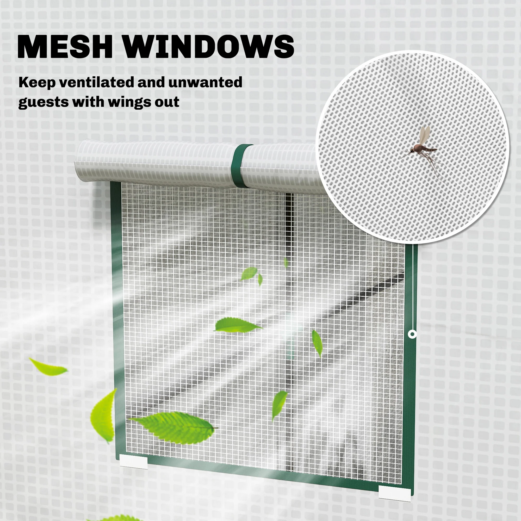 Walk-in Tomato Greenhouse Lean-to Green House with Reinforced PE Cover, Roll-up Door, Mesh Windows, White - Image 8