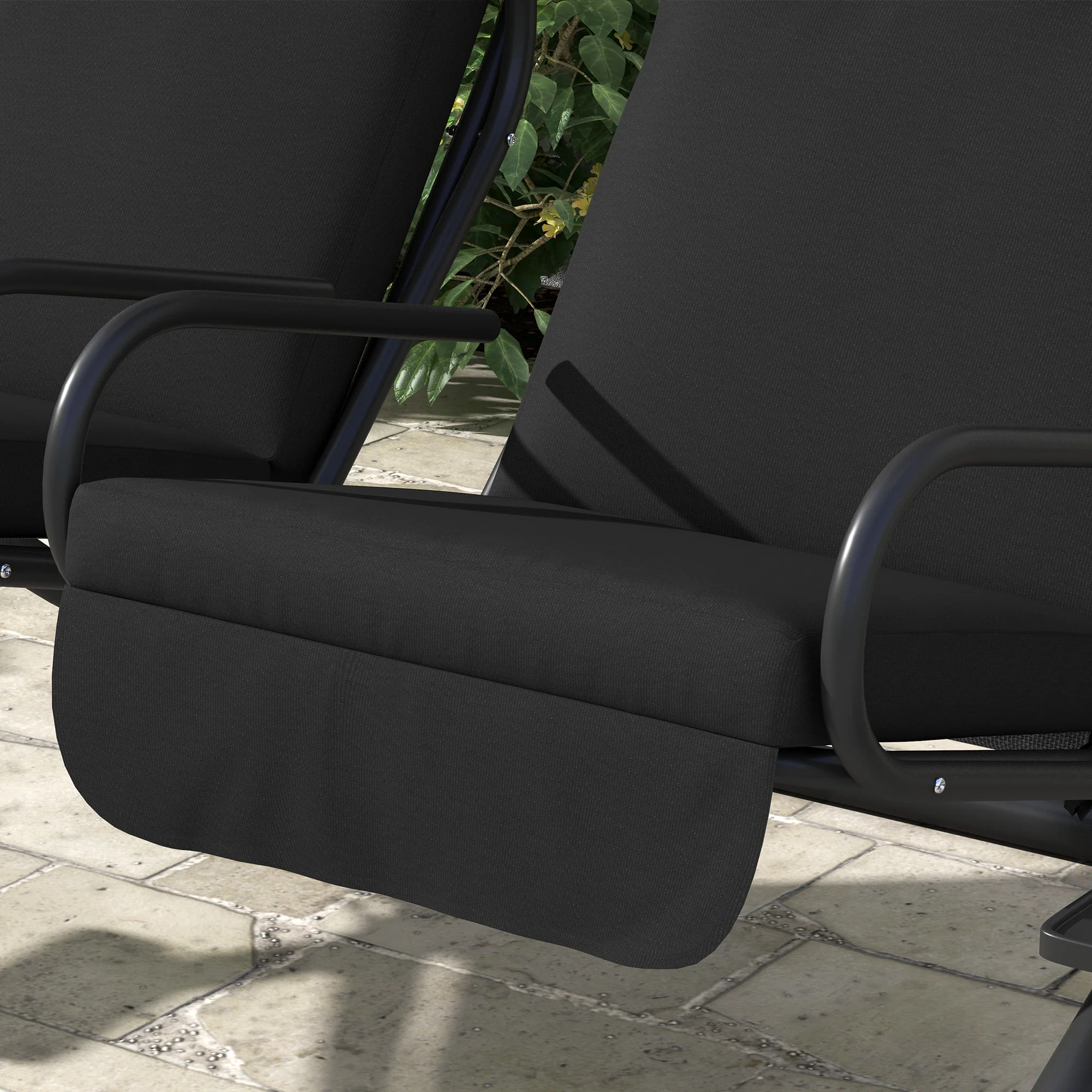 Outdoor Swing Glider with 2 Separate Seats, Removable Canopy & Cup Holders, Black - Image 10