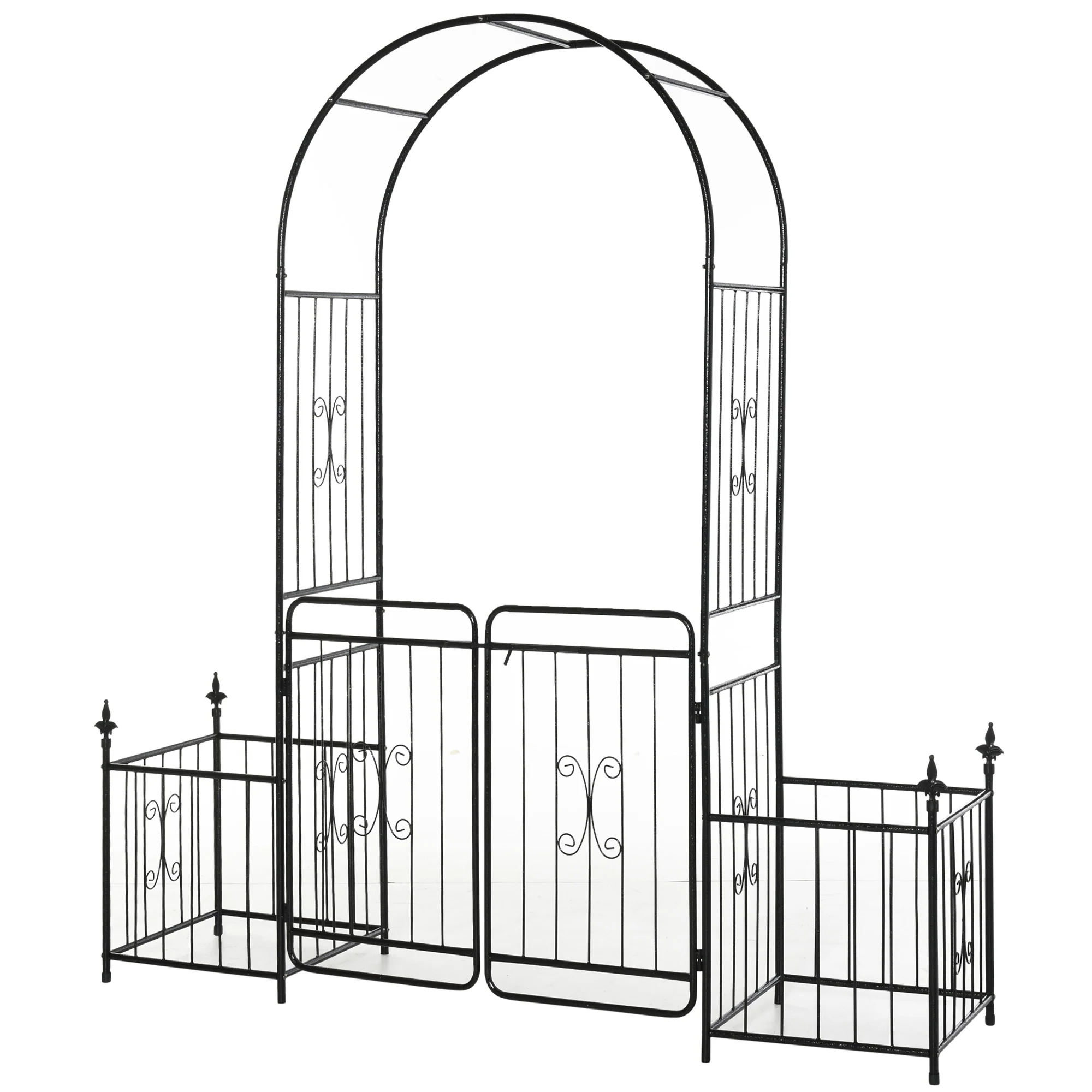 Metal Garden Arbor Arch with Double Doors & 2 Side Planter Baskets, for Climbing Plants, Vine, Black - Image 12